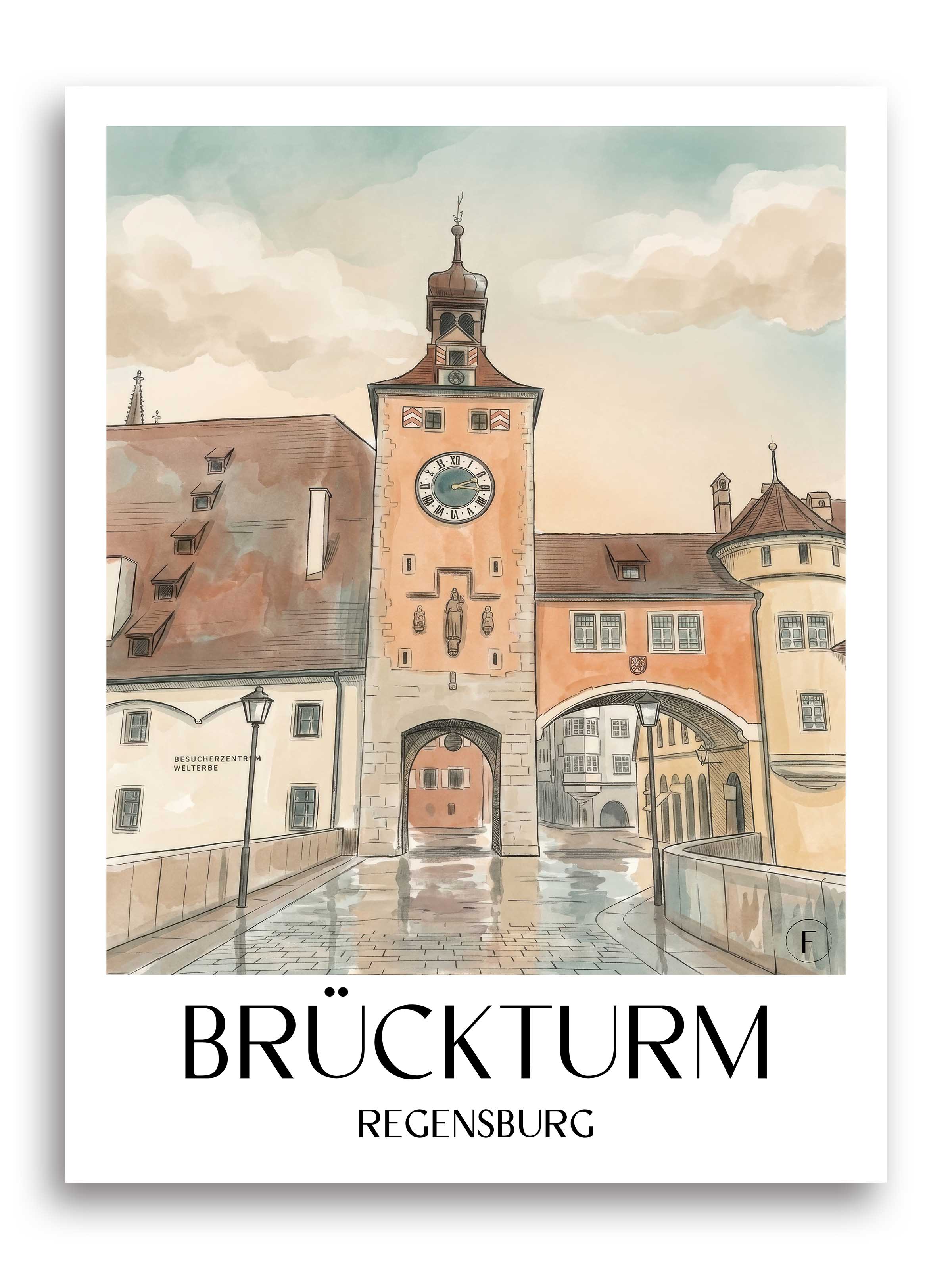 brückturm-regensburg-deutschland-poster-aquarell