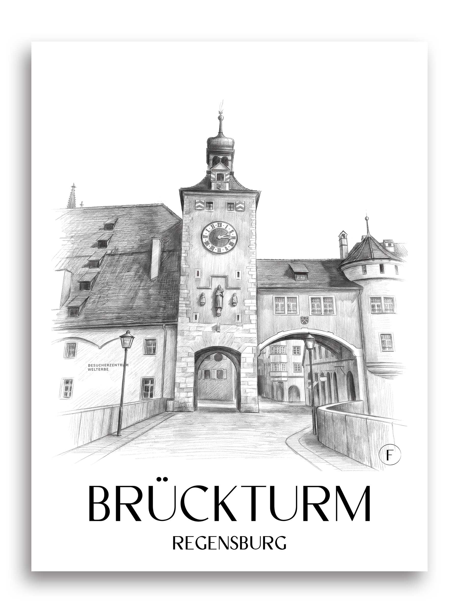 brückturm-regensburg-deutschland-poster-bleistift-zeichnung-drawing