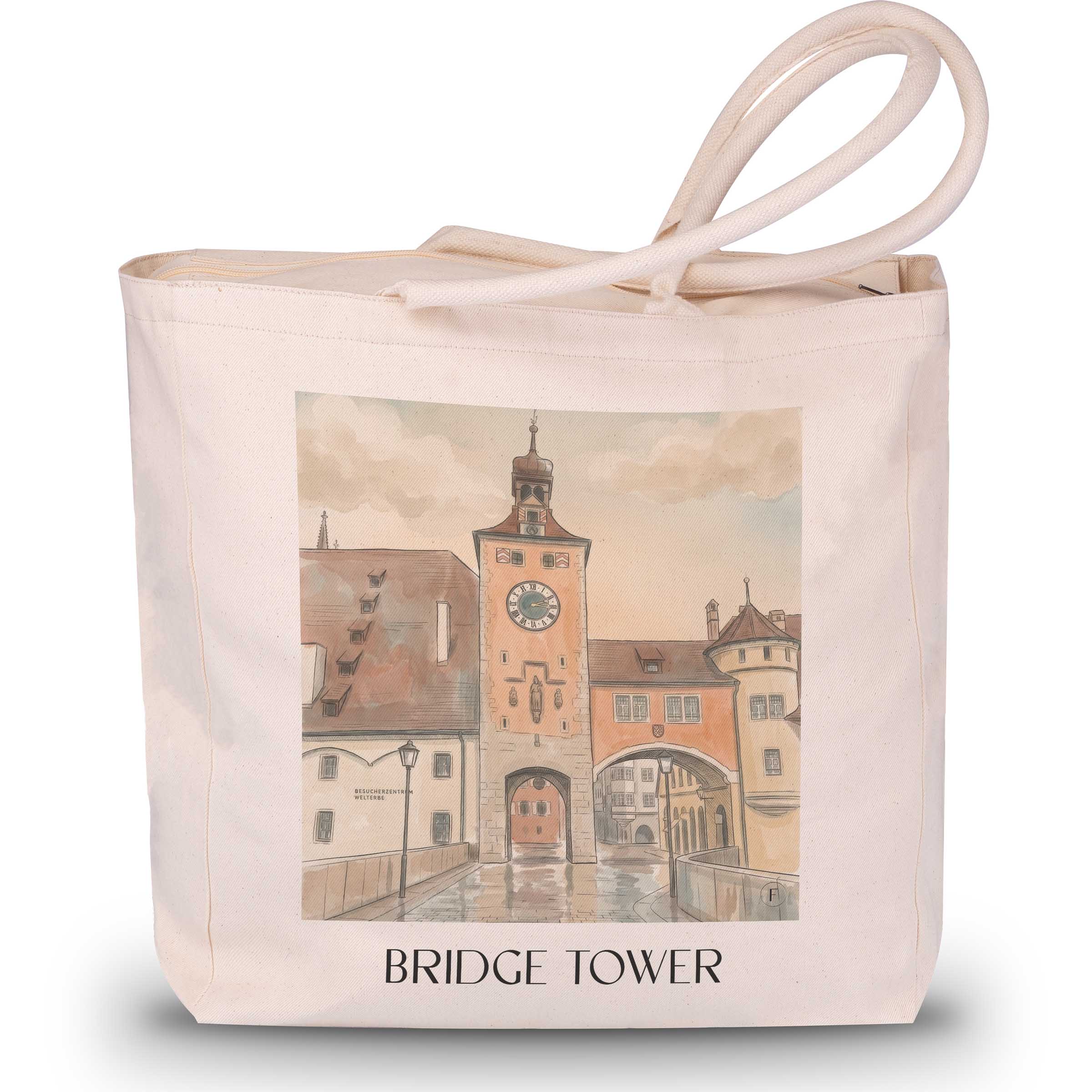 Brückturm Shopping Tasche - Regensburg - Deutschland Tote Bag - Einkaufstasche im Aquarell Stil - favplace