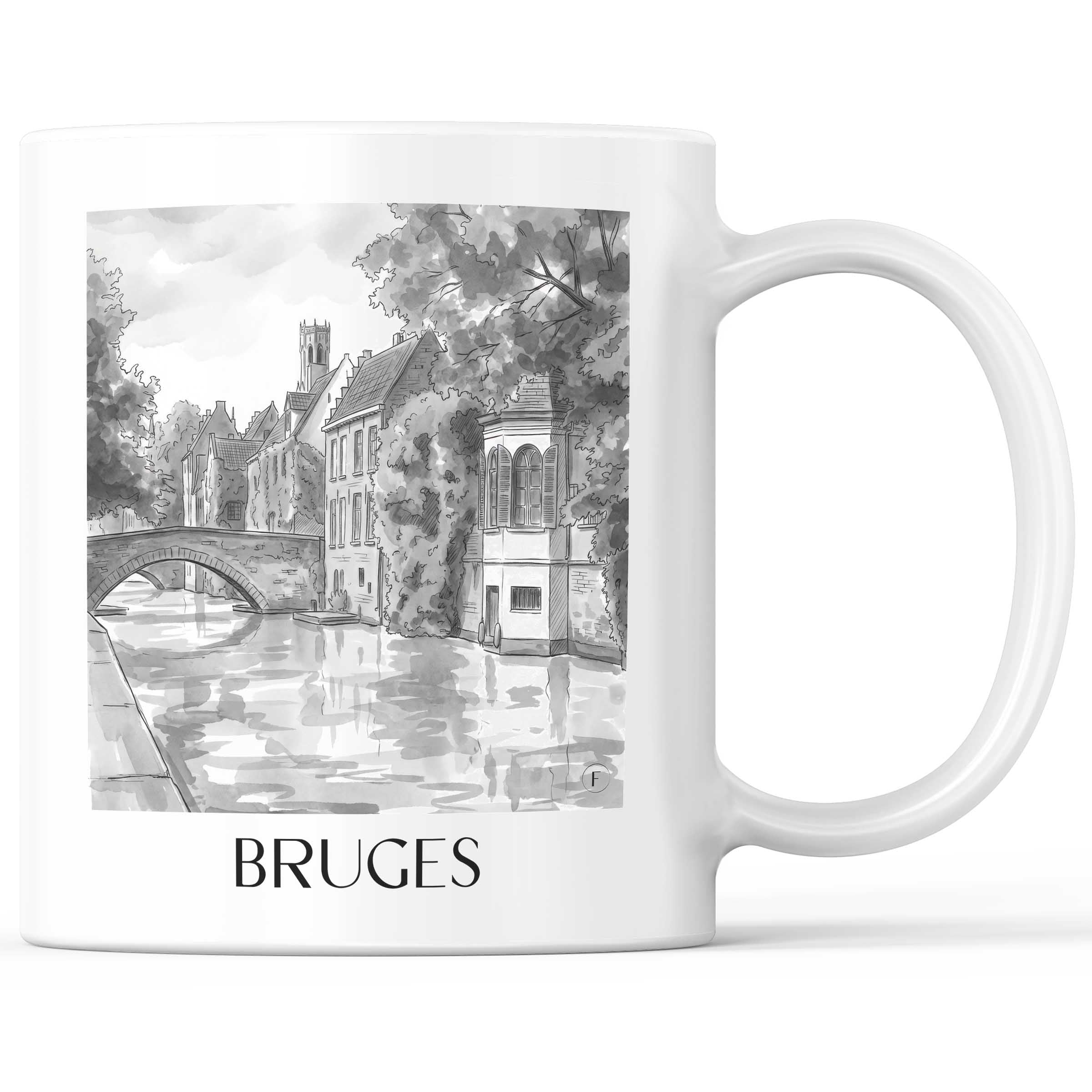Brügge - Belgien Becher - Kaffeetasse im Aquarell Schwarz-Weiß Stil - favplace