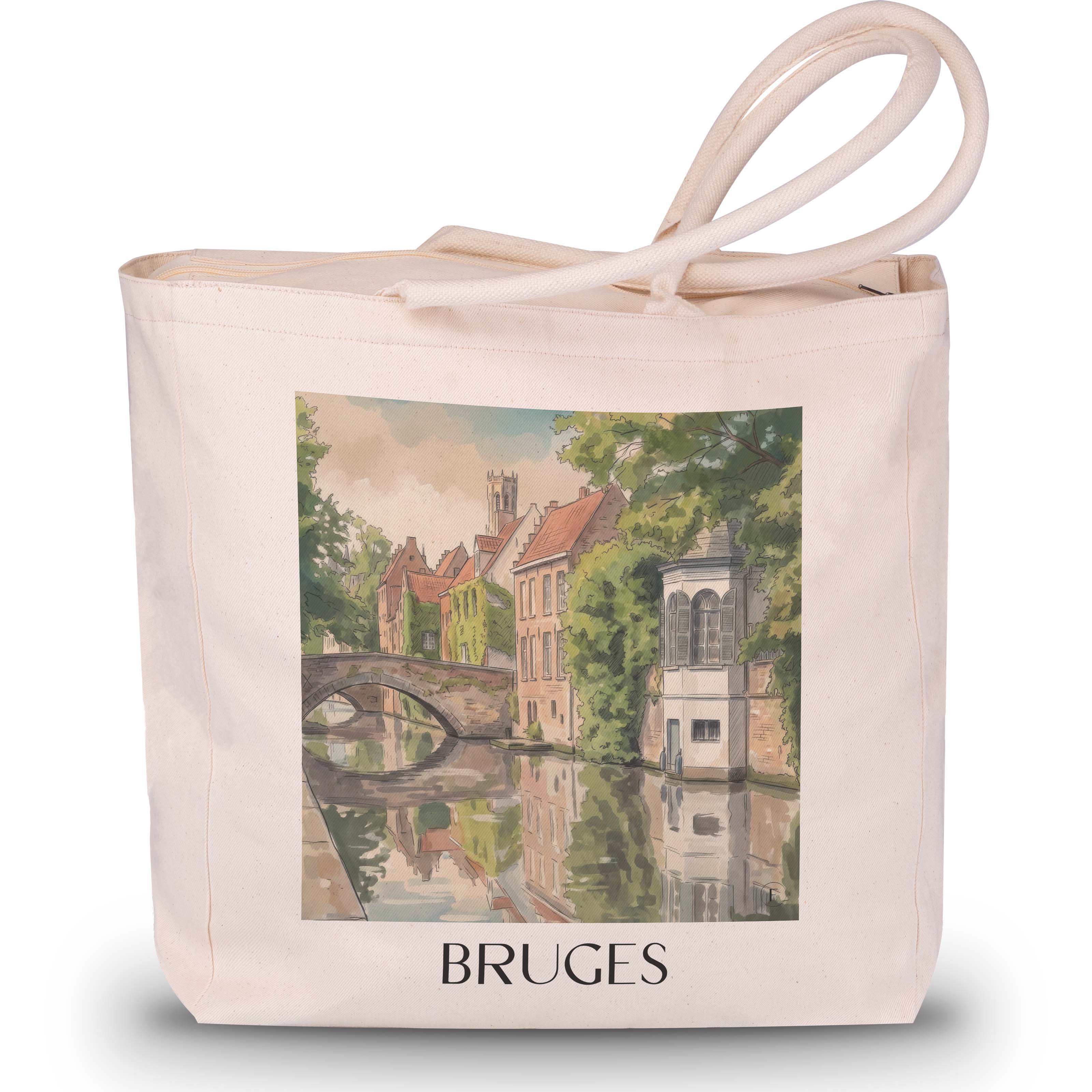 Brügge - Belgien Tote Bag - Einkaufstasche im Aquarell Stil - favplace