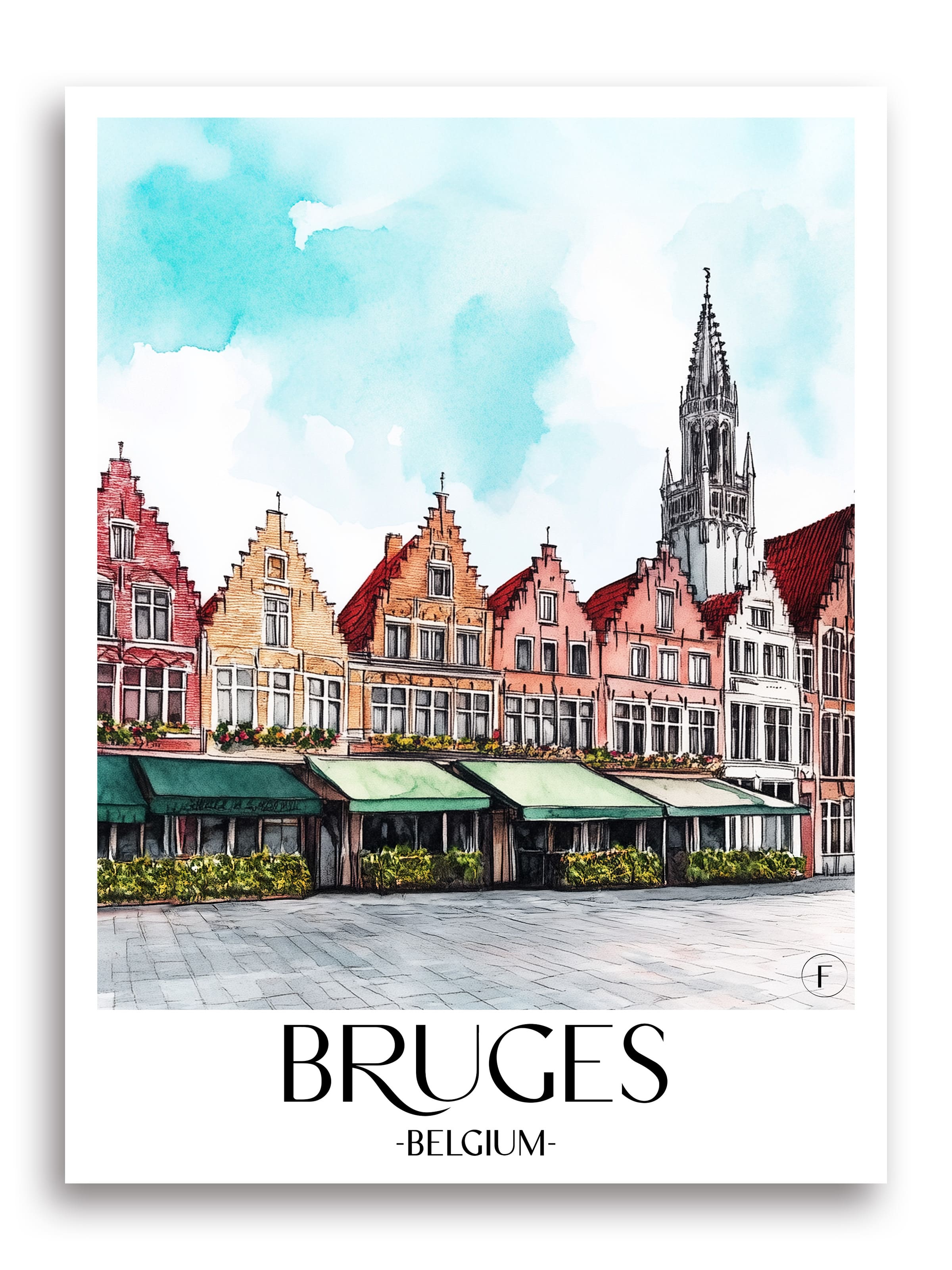 Brügge Poster - Belgien Kunstdruck - Aquarell von A4 bis A1 - favplace