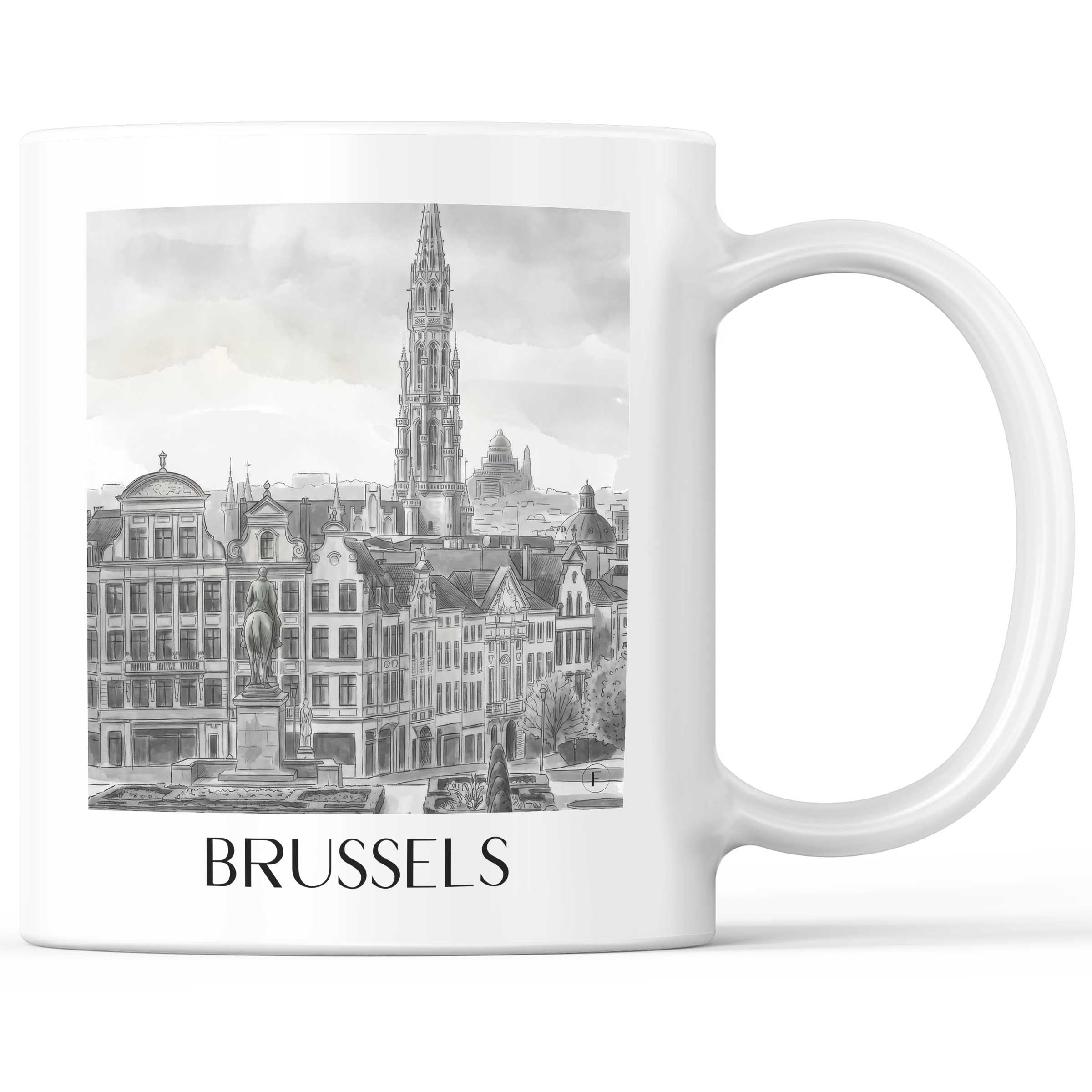Brüssel - Belgien Becher - Kaffeetasse im Aquarell Schwarz-Weiß Stil - favplace
