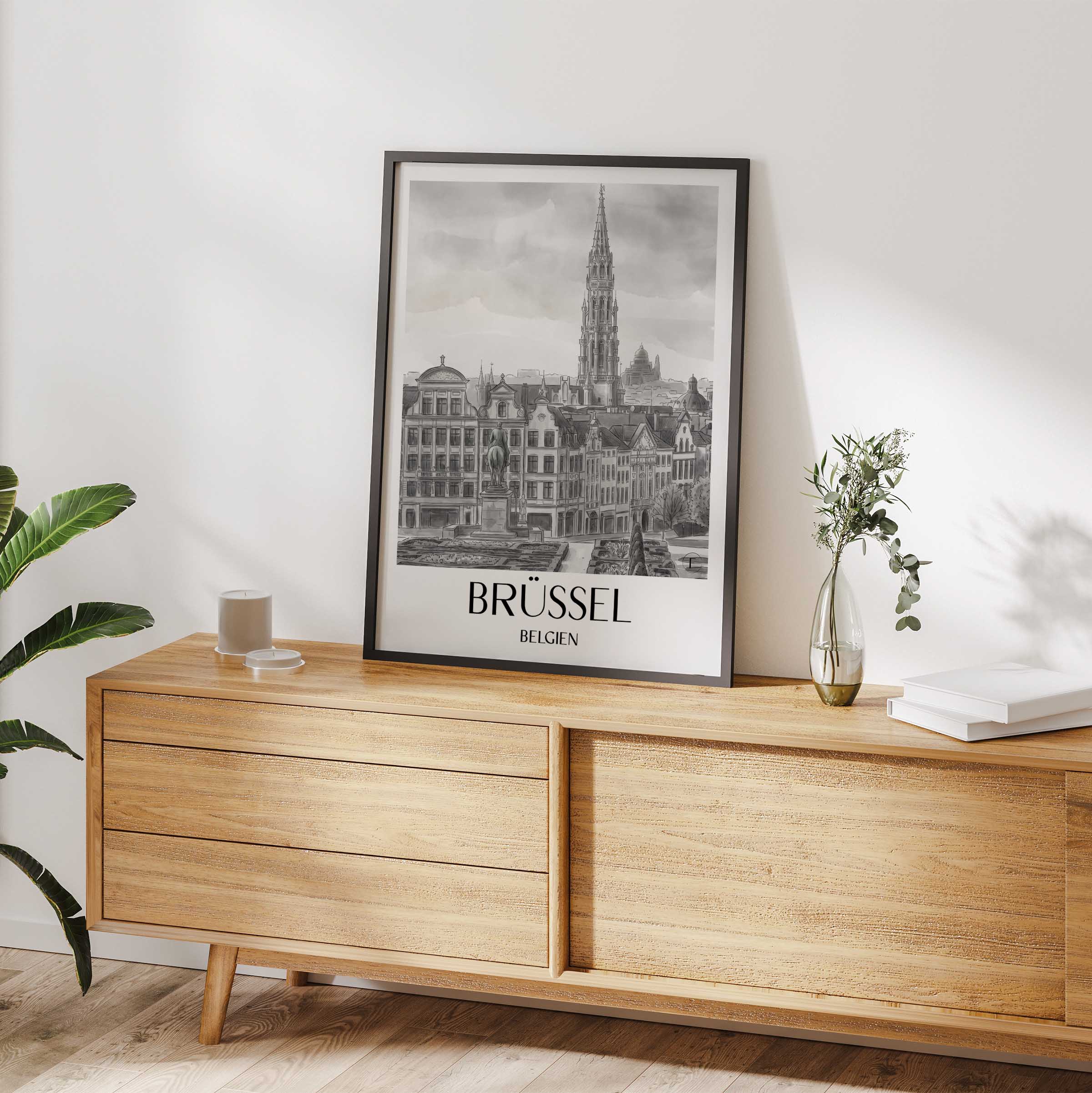 brüssel-belgien-poster-aquarell-schwarz-weiss