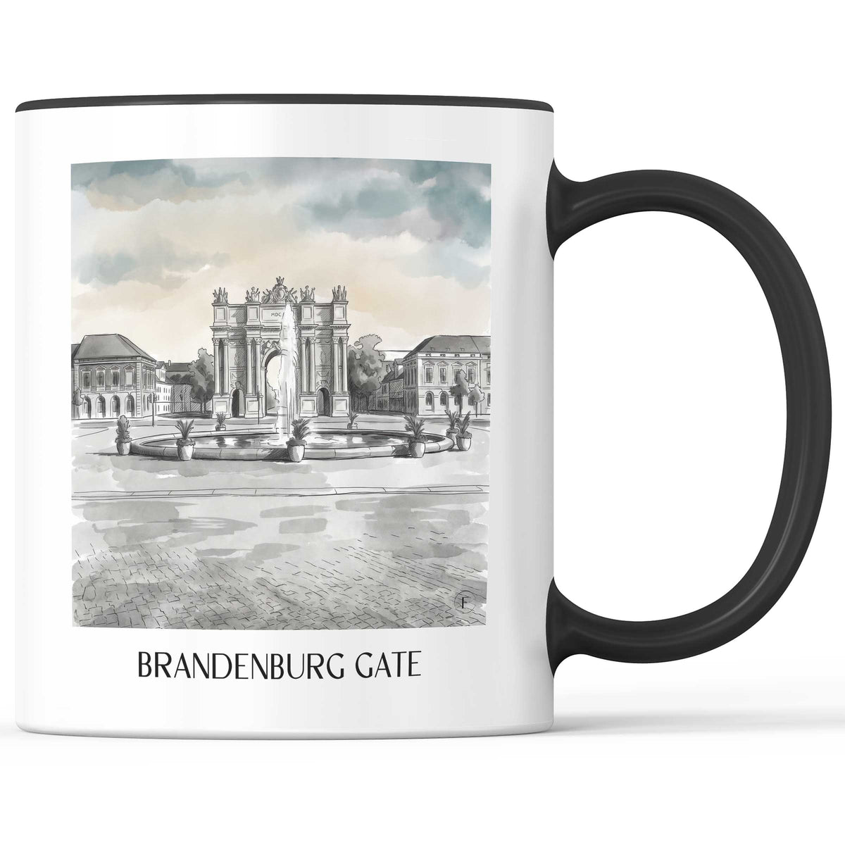 Brandenburger Tor Kaffeebecher - Potsdam - Deutschland Becher - Kaffeetasse im Aquarell Schwarz-Weiß Stil - favplace