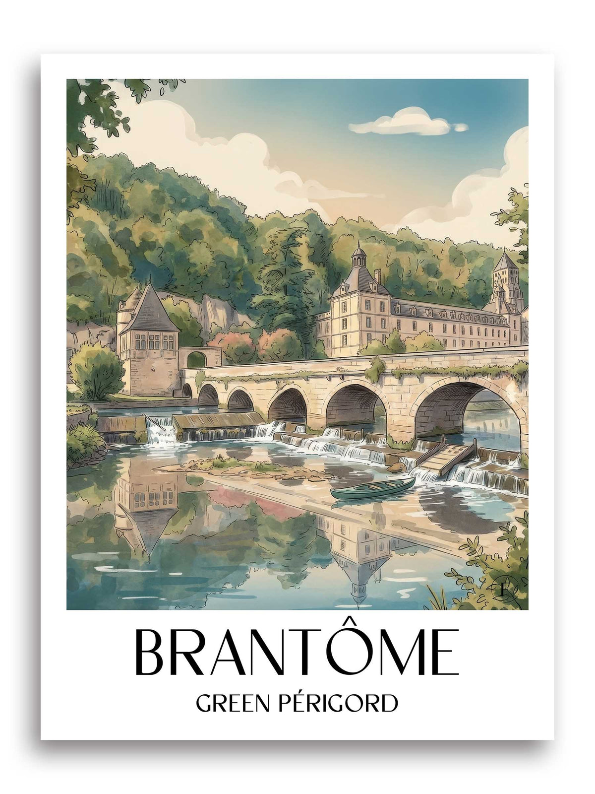 Brantôme Poster - Périgord Vert - Frankreich Kunstdruck - Aquarell von A4 bis A1 - favplace