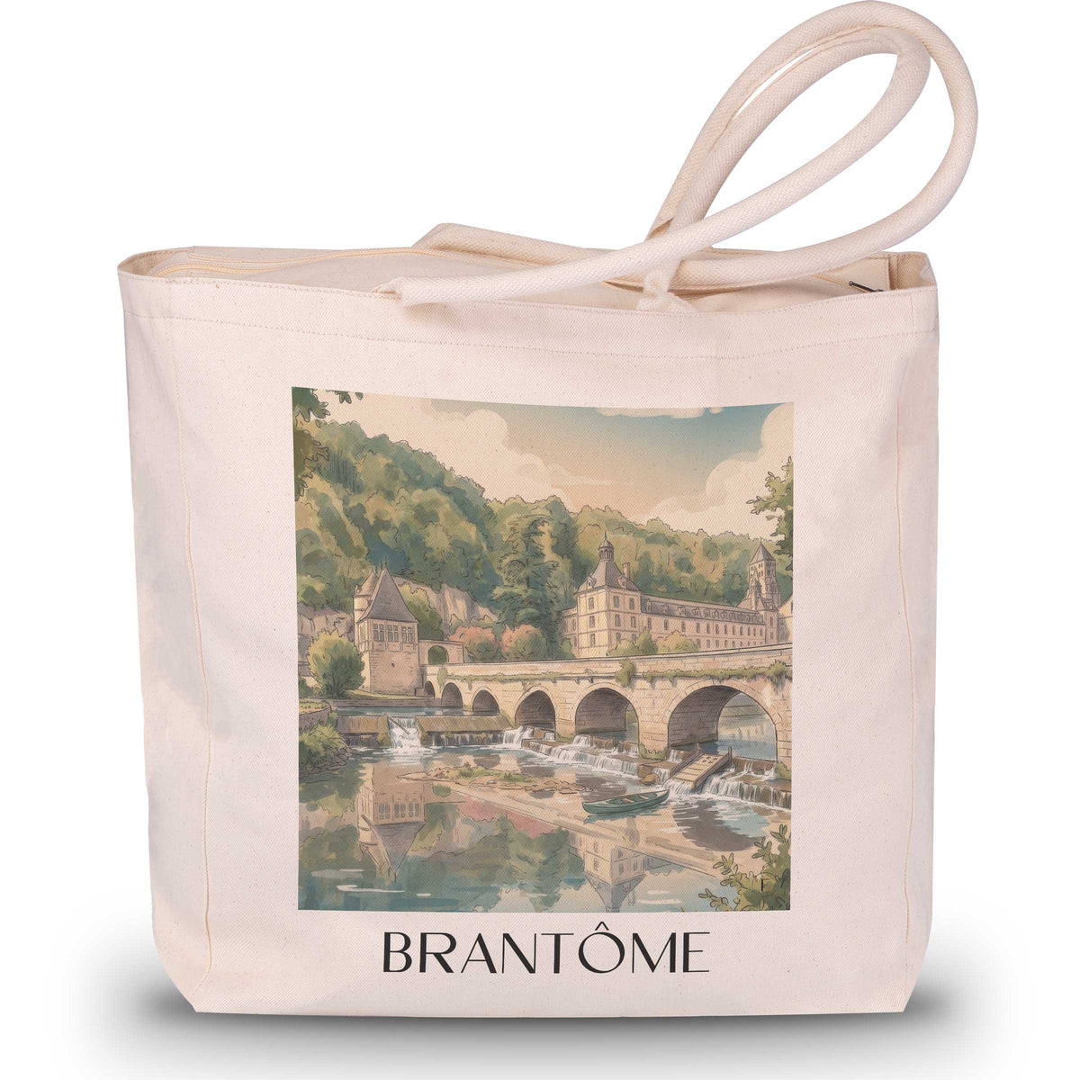 brantôme-périgord-vert-frankreich-einkaufstasche-aquarell