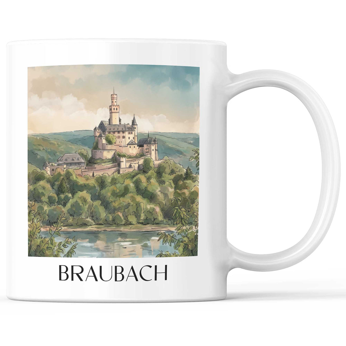 Braubach Kaffeebecher - Oberes Mittelrheintal - Deutschland Becher - Kaffeetasse im Aquarell Stil - favplace