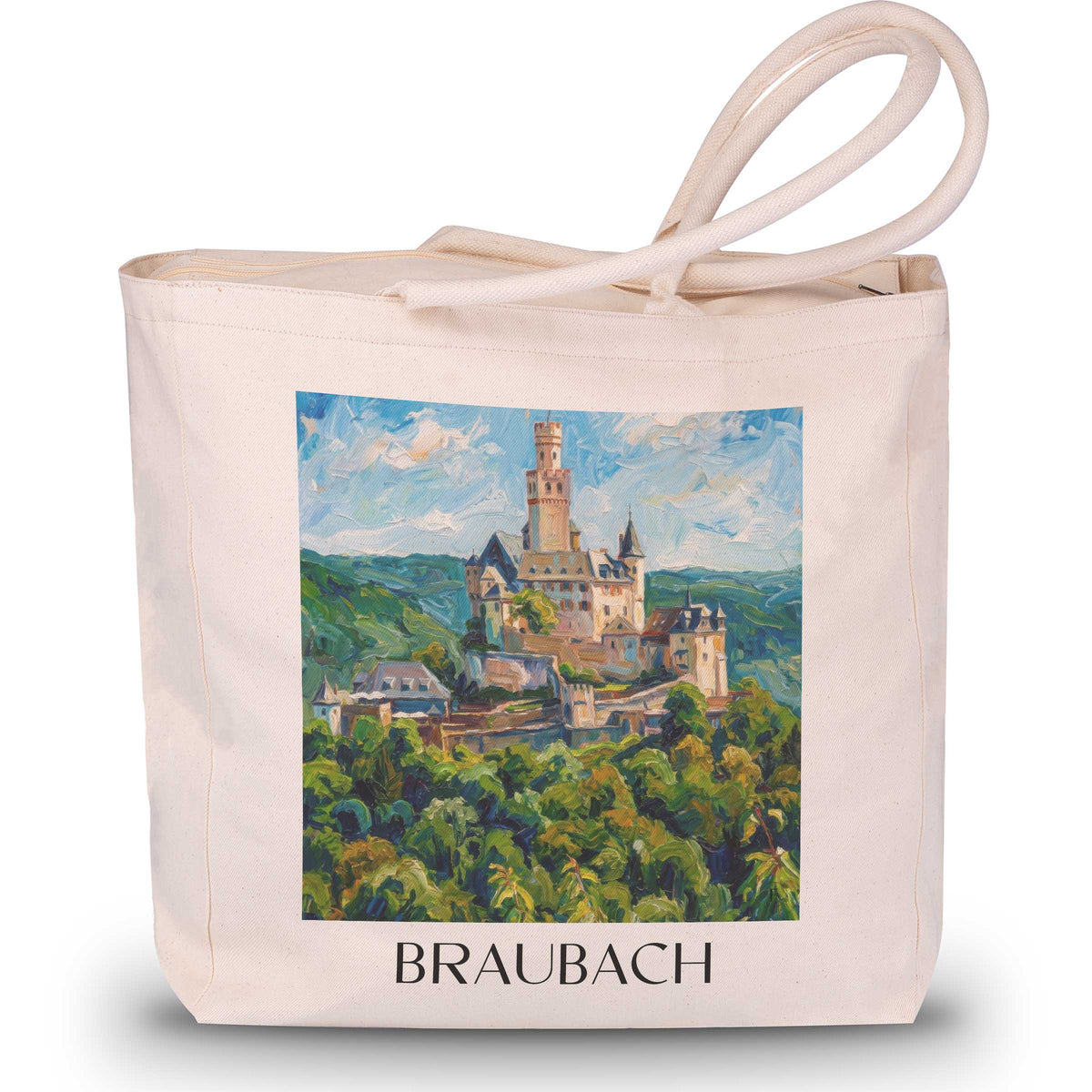 Braubach Shopping Tasche - Oberes Mittelrheintal - Deutschland Tote Bag - Einkaufstasche im Ölgemälde Stil - favplace