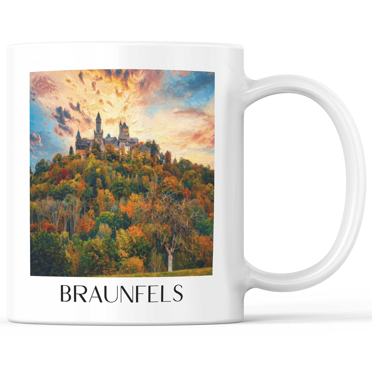 Braunfels Kaffeebecher - Lahntal - Deutschland Becher - Kaffeetasse im Ölgemälde Stil - favplace
