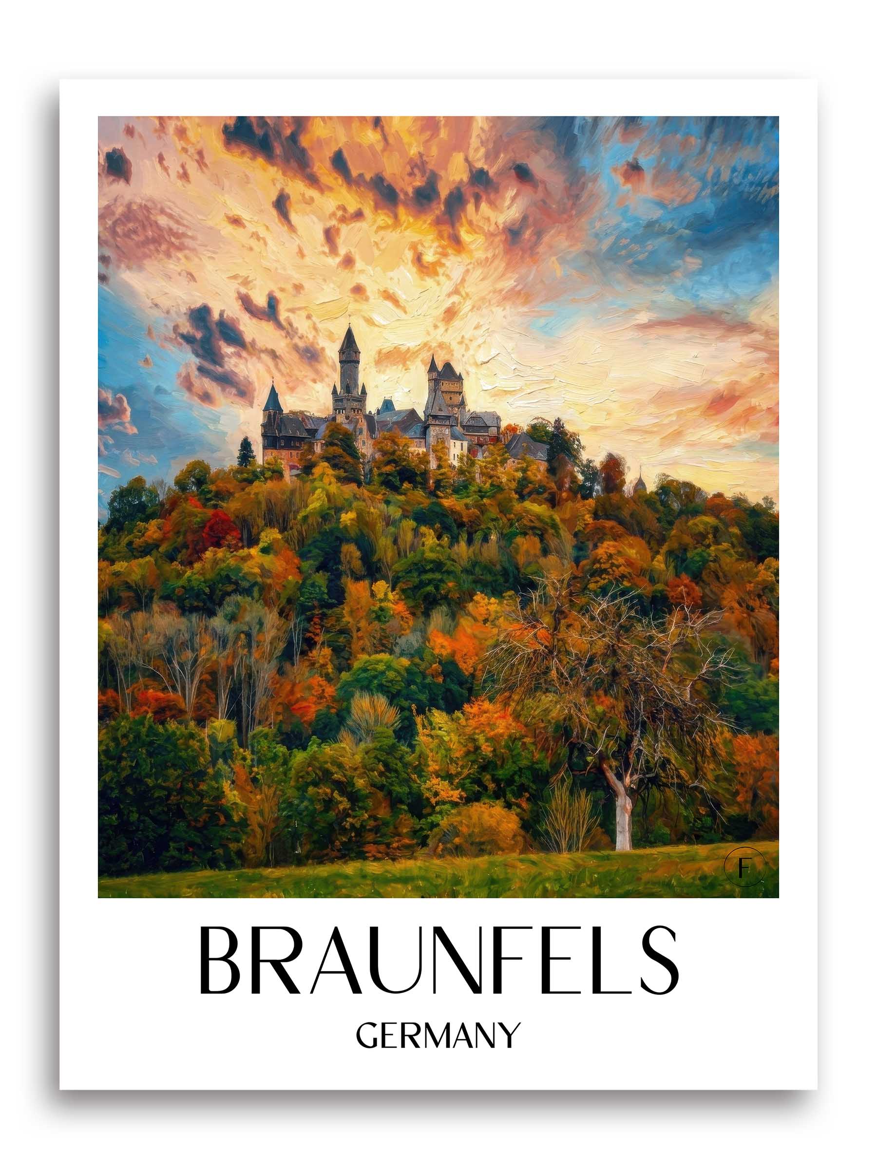 Braunfels Poster - Lahntal - Deutschland Kunstdruck - Ölgemälde von A4 bis A1 - favplace