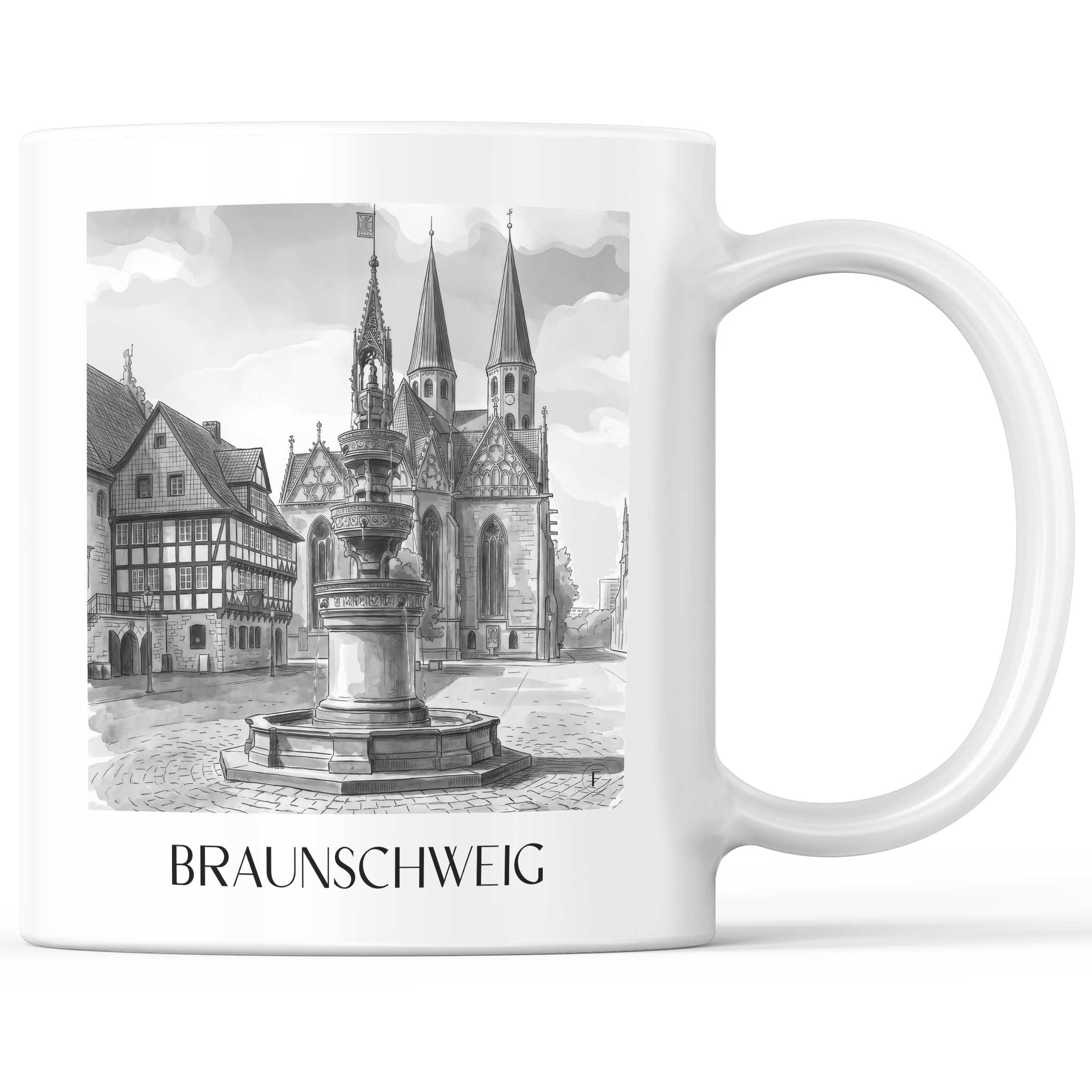 Braunschweig - Deutschland Becher - Kaffeetasse im Aquarell Schwarz-Weiß Stil - favplace