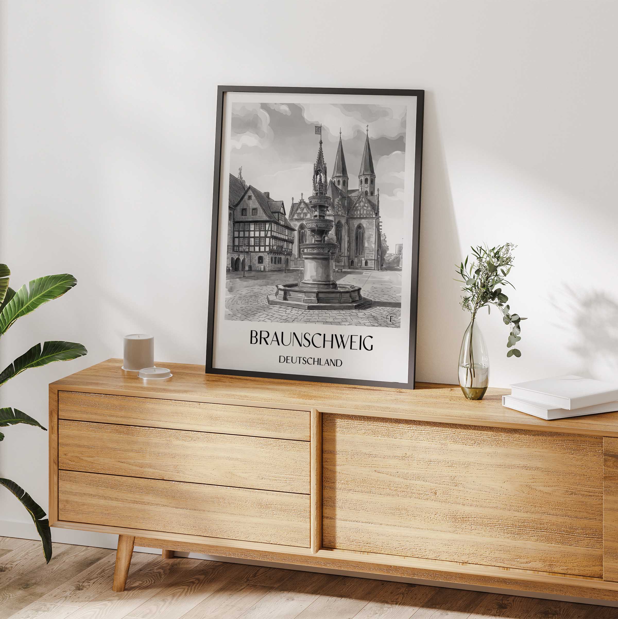braunschweig-deutschland-poster-aquarell-schwarz-weiss