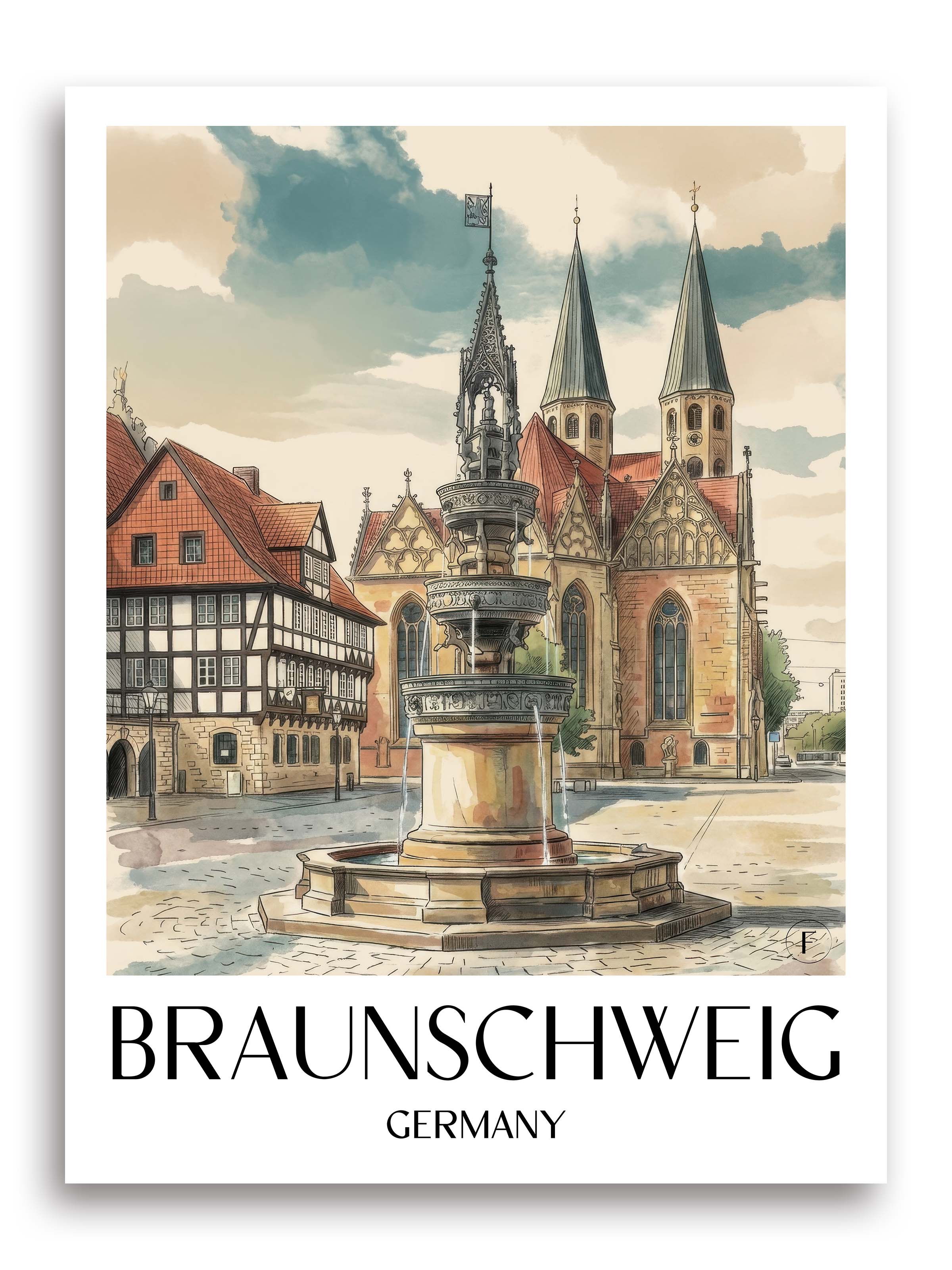 Braunschweig Poster - Deutschland Kunstdruck - Aquarell von A4 bis A1 - favplace