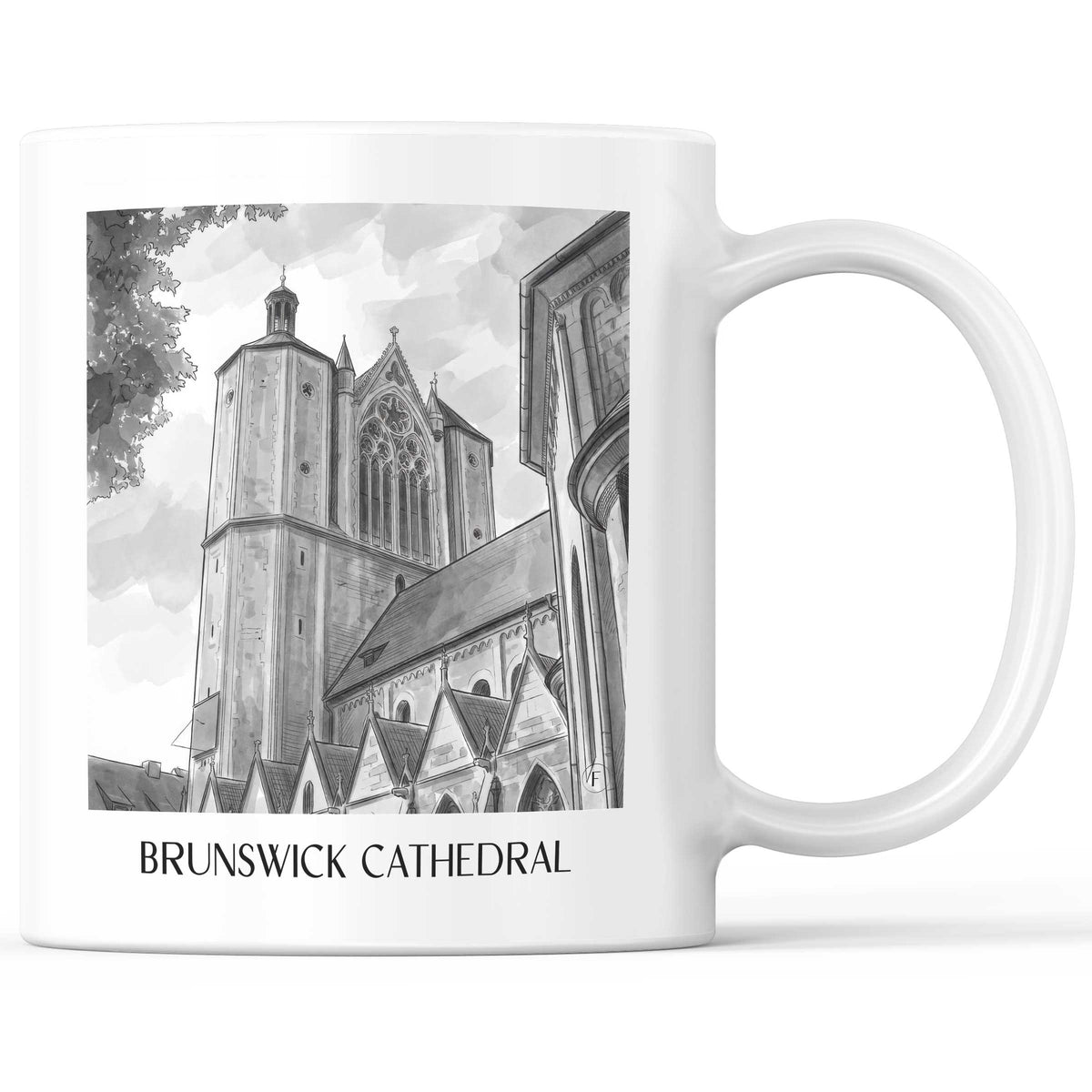 Braunschweiger Dom Kaffeebecher - Niedersachsen - Deutschland Becher - Kaffeetasse im Aquarell Schwarz-Weiß Stil - favplace