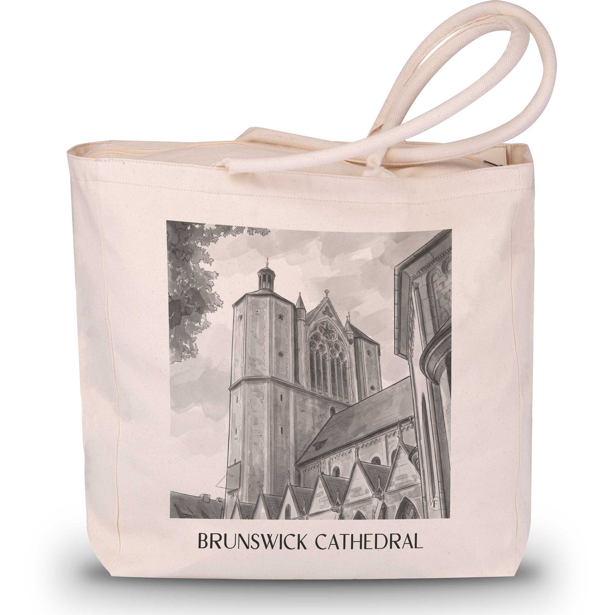 Braunschweiger Dom Shopping Tasche - Niedersachsen - Deutschland Tote Bag - Einkaufstasche im Aquarell Schwarz-Weiß Stil - favplace