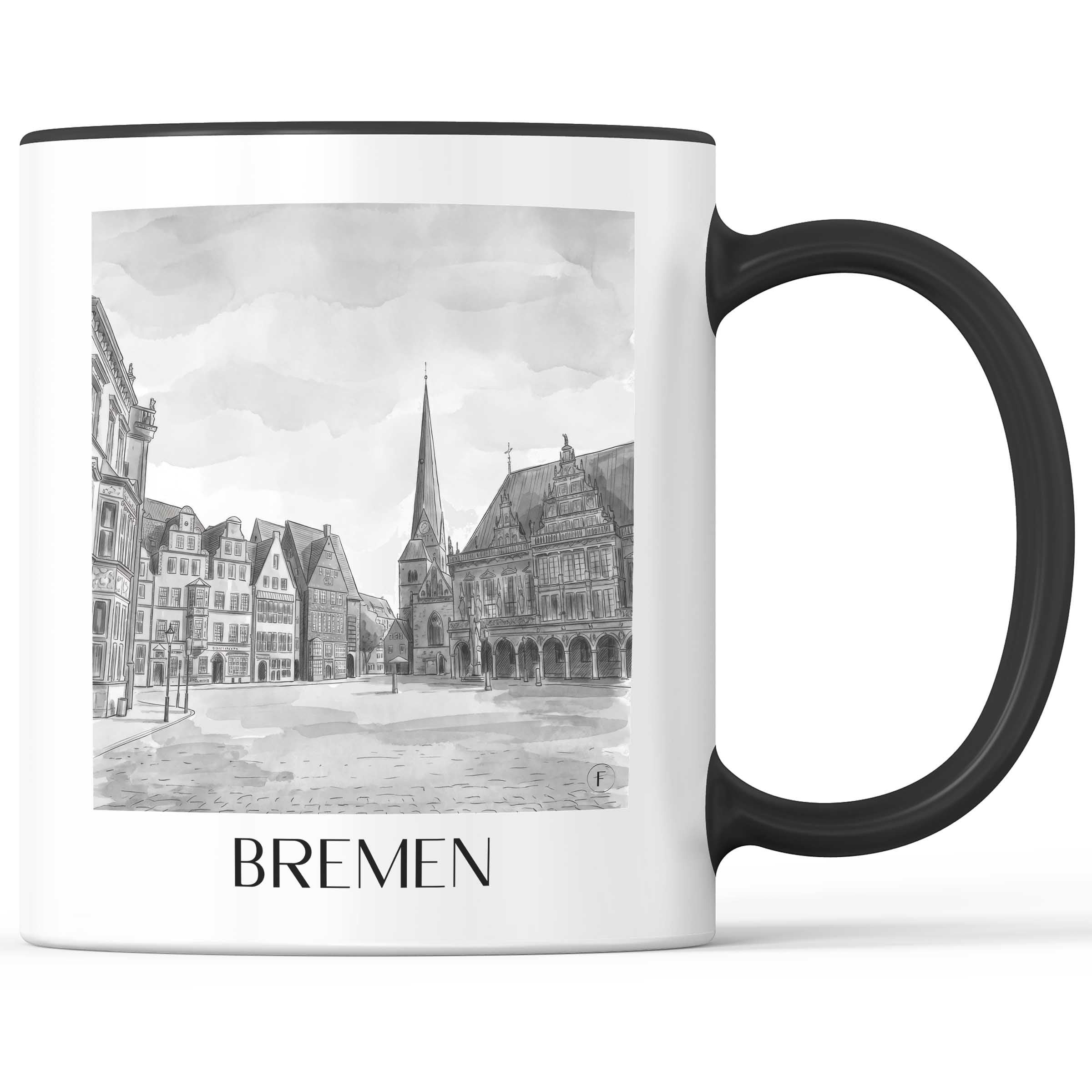 bremen-deutschland-kaffeebecher-aquarell-schwarz-weiss