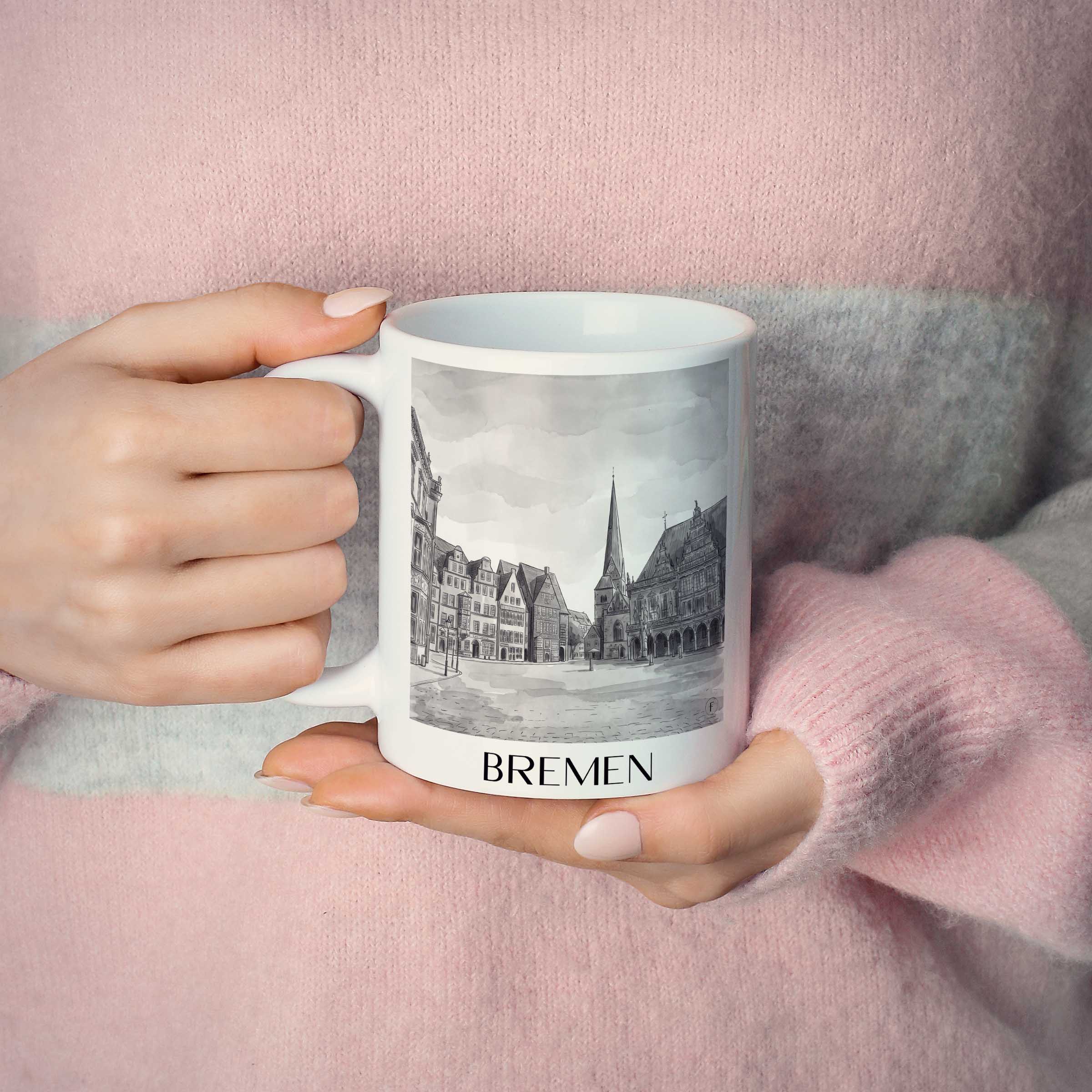 bremen-deutschland-kaffeebecher-aquarell-schwarz-weiss