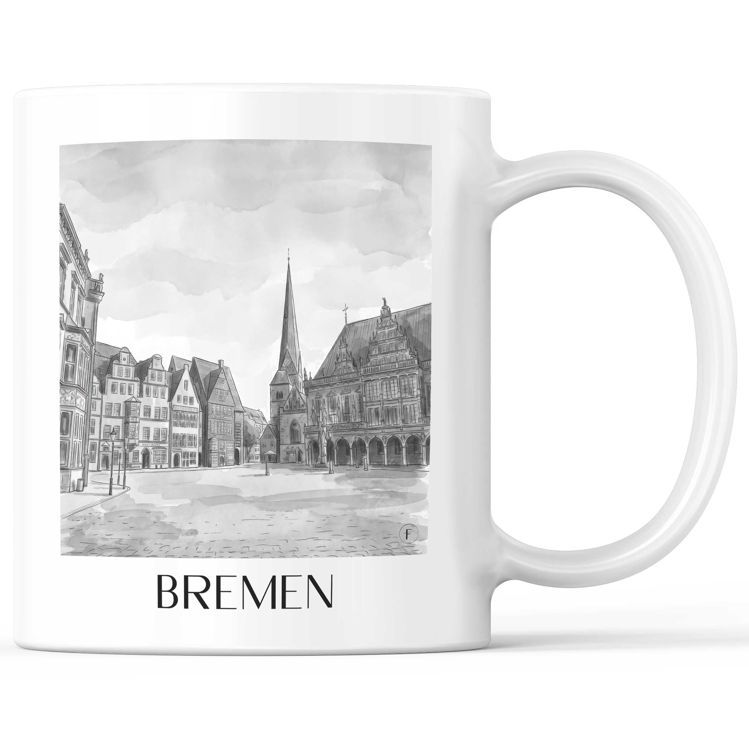 Bremen - Deutschland Becher - Kaffeetasse im Aquarell Schwarz-Weiß Stil - favplace