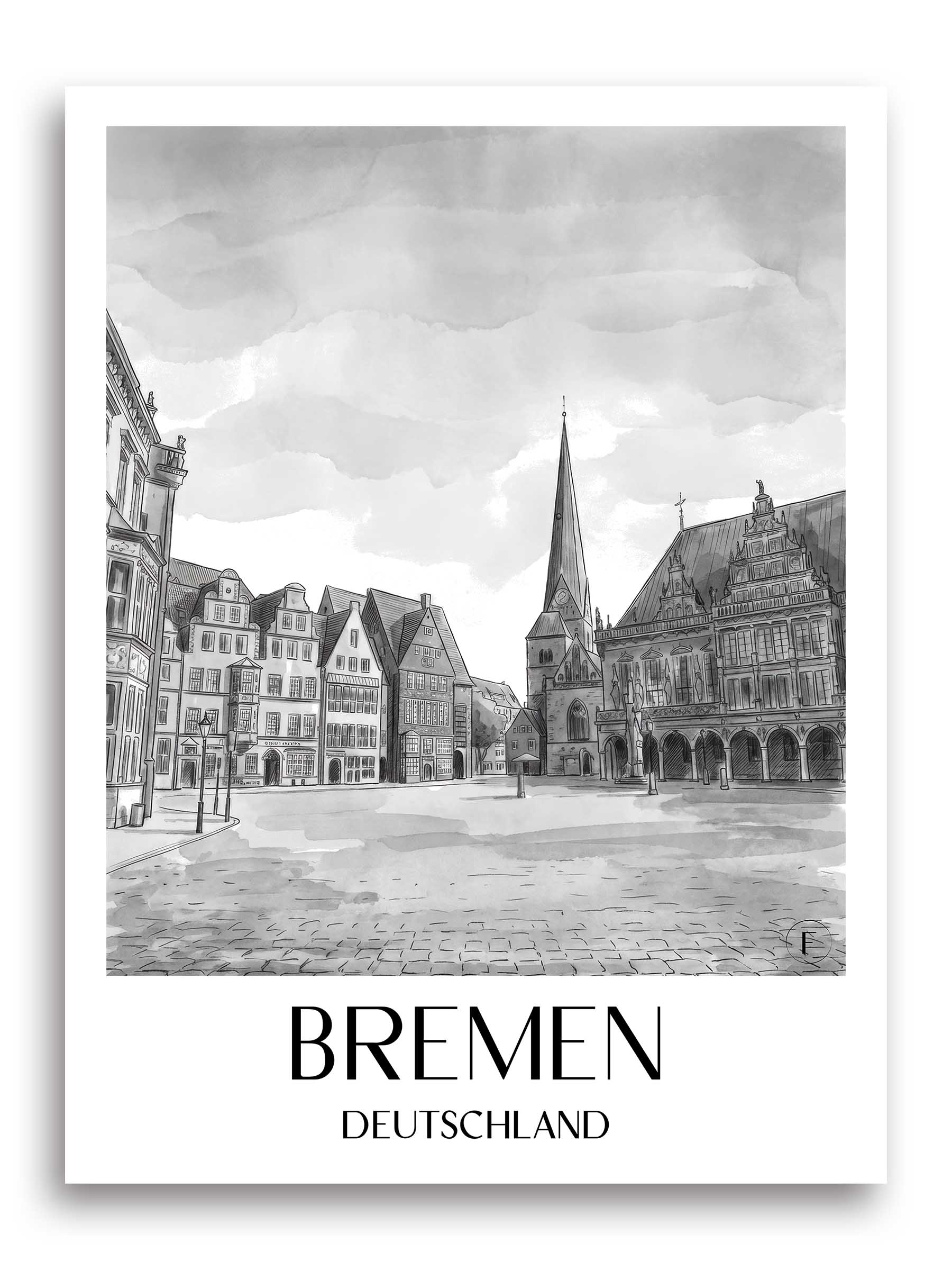 bremen-deutschland-poster-aquarell-schwarz-weiss