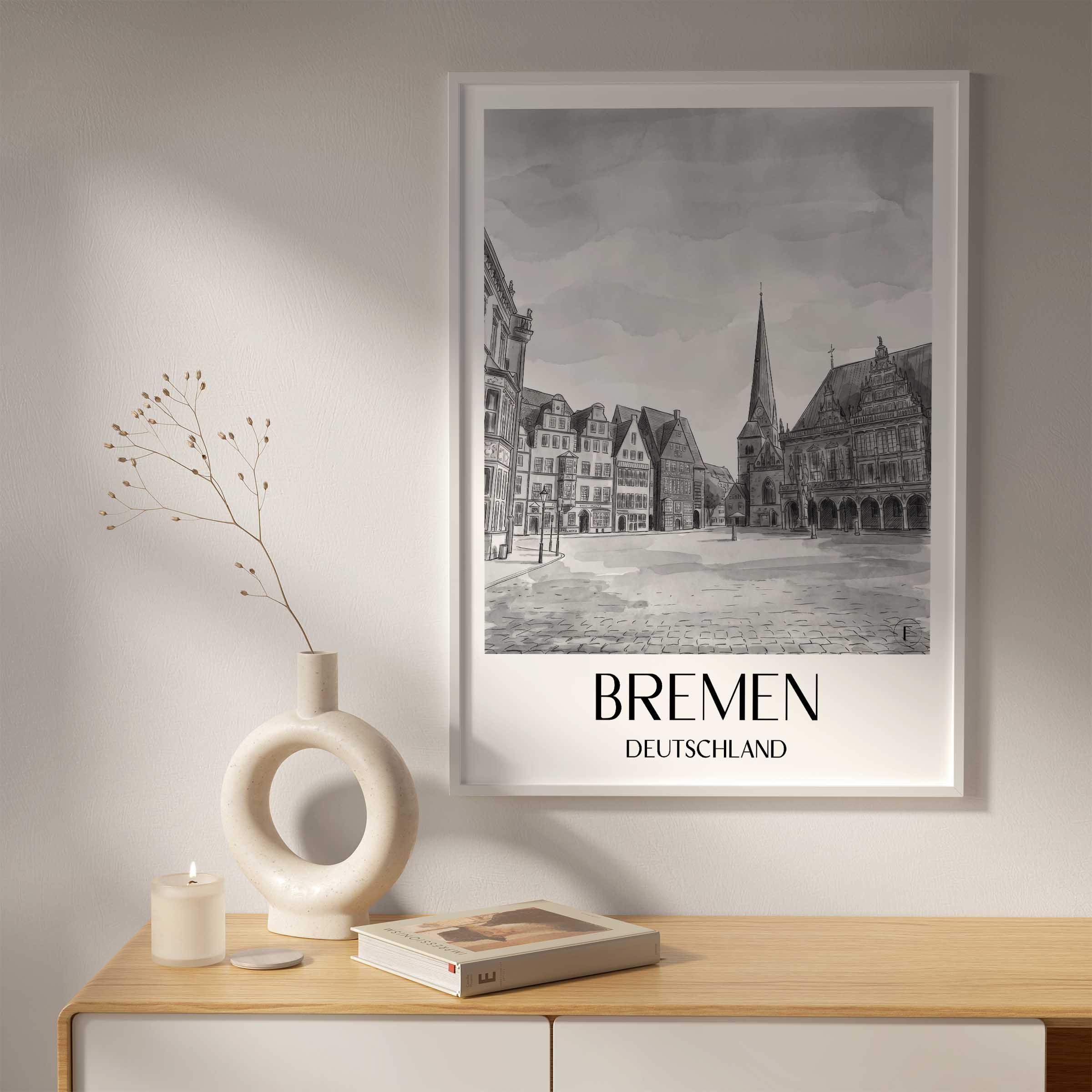 bremen-deutschland-poster-aquarell-schwarz-weiss