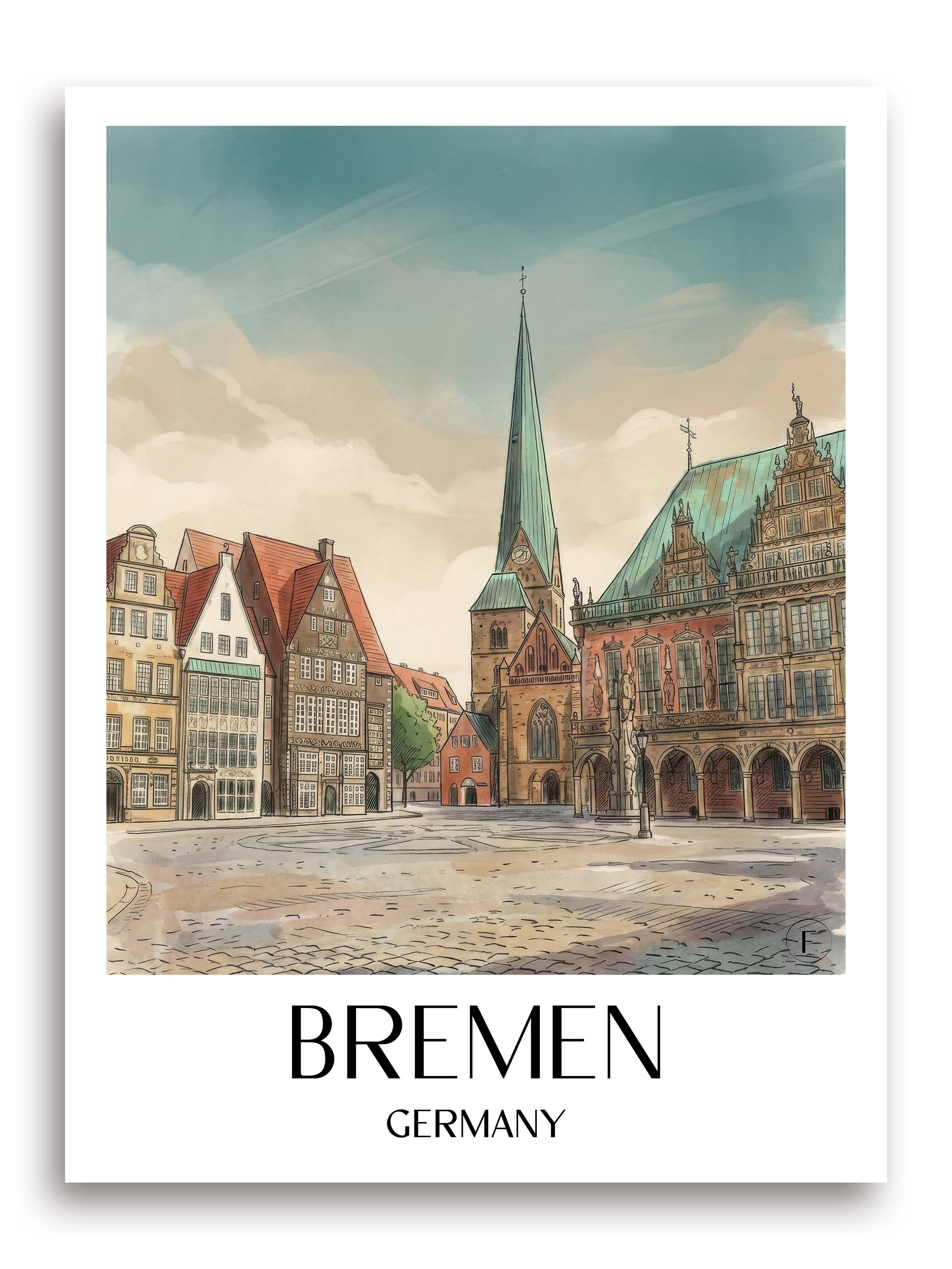 Bremen Poster - Deutschland Kunstdruck - Aquarell von A4 bis A1 - favplace