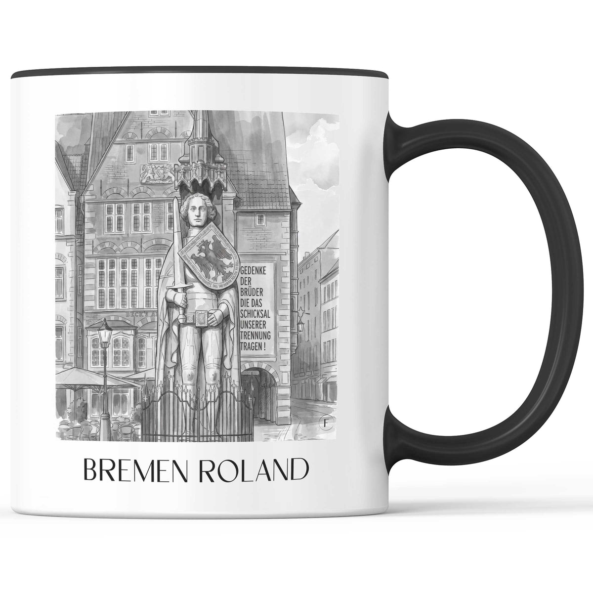 Bremer Roland - Deutschland Becher - Kaffeetasse im Aquarell Schwarz-Weiß Stil - favplace