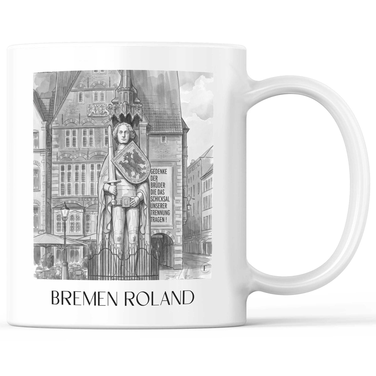 Bremer Roland - Deutschland Becher - Kaffeetasse im Aquarell Schwarz-Weiß Stil - favplace