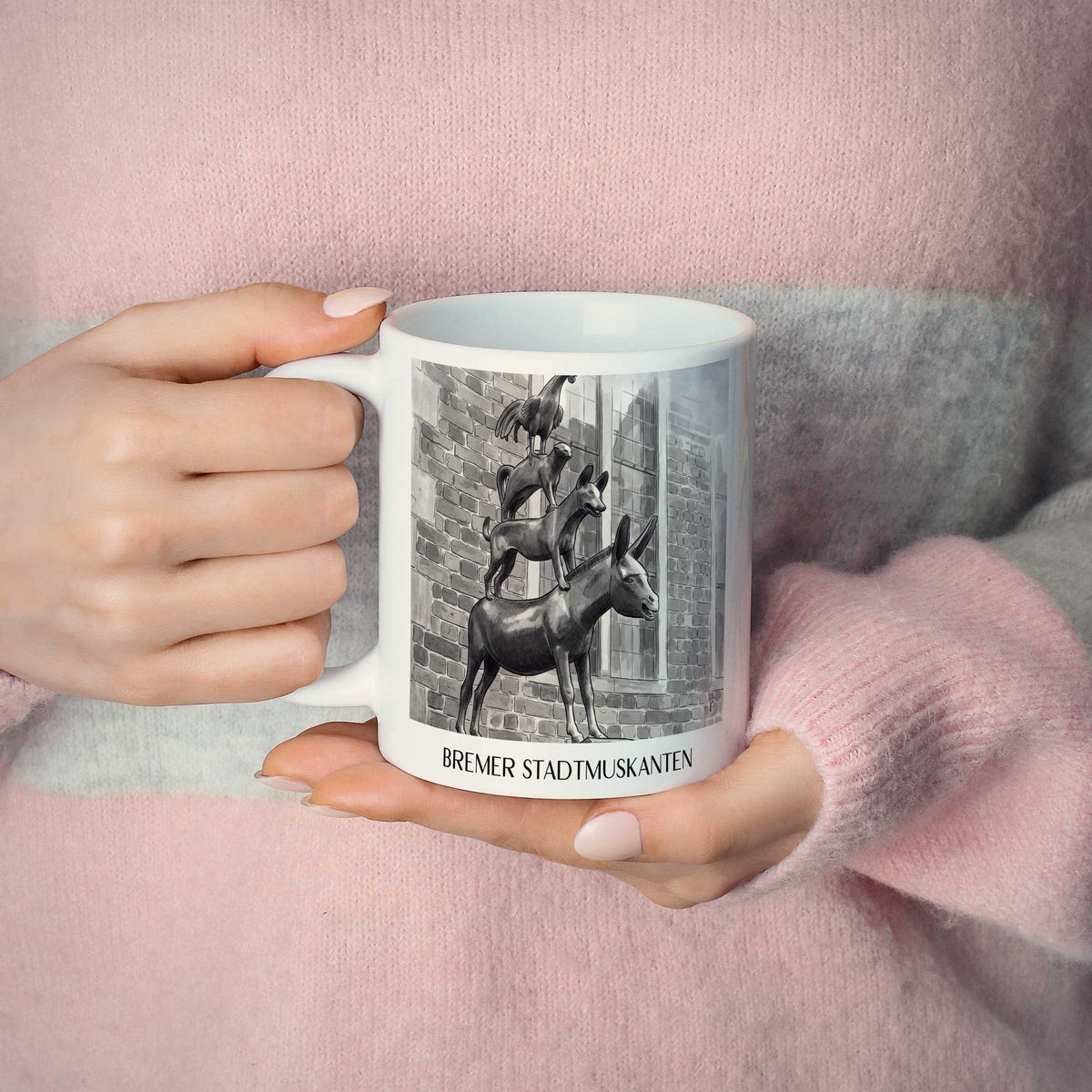 bremer-stadtmuskanten-deutschland-kaffeebecher-aquarell-schwarz-weiss
