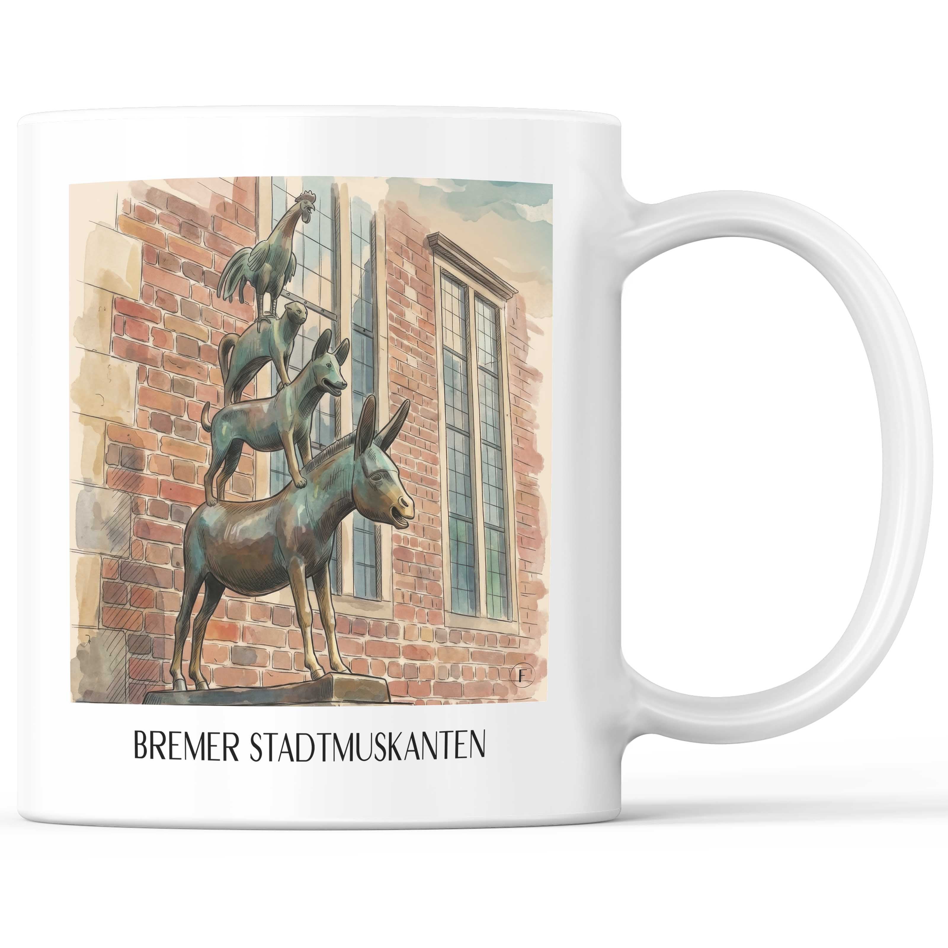 Bremer Stadtmuskanten - Deutschland Becher - Kaffeetasse im Aquarell Stil - favplace