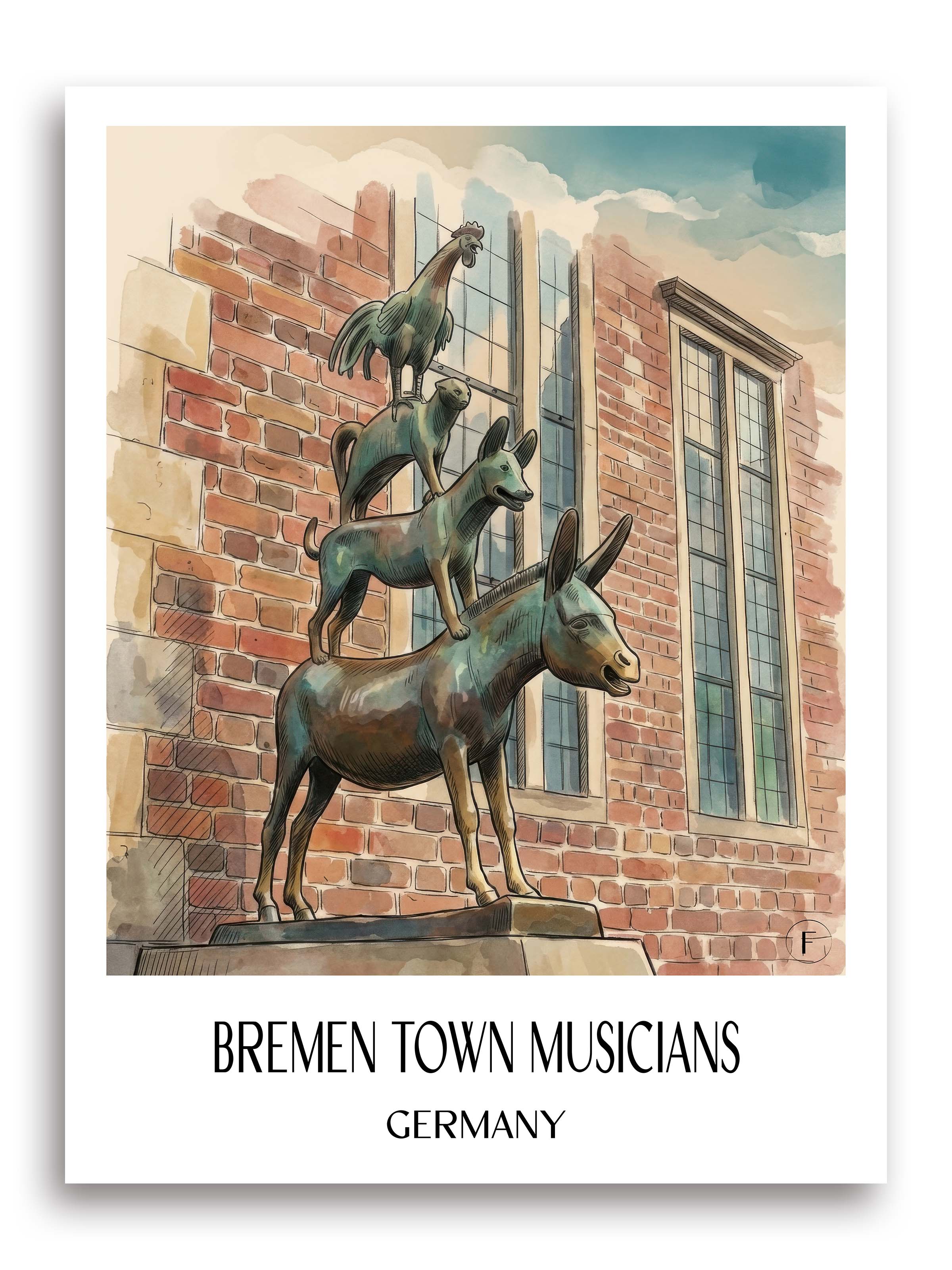 Bremer Stadtmuskanten Poster - - Deutschland Kunstdruck - Aquarell von A4 bis A1 - favplace