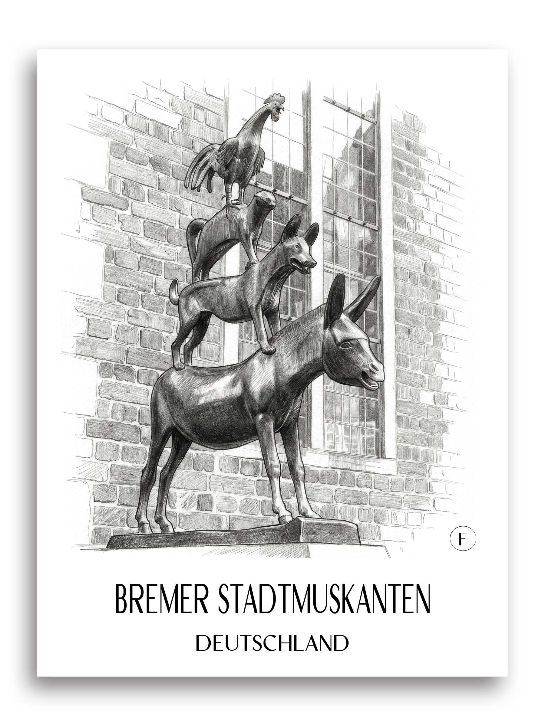 bremer-stadtmuskanten-deutschland-poster-bleistift-zeichnung-drawing
