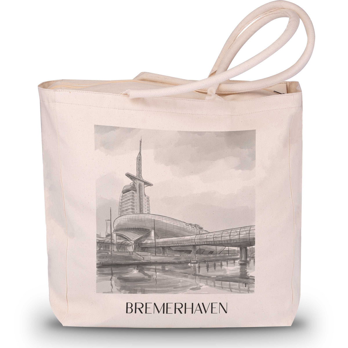 Bremerhaven Shopping Tasche - Bremen - Deutschland Tote Bag - Einkaufstasche im Aquarell Schwarz-Weiß Stil - favplace