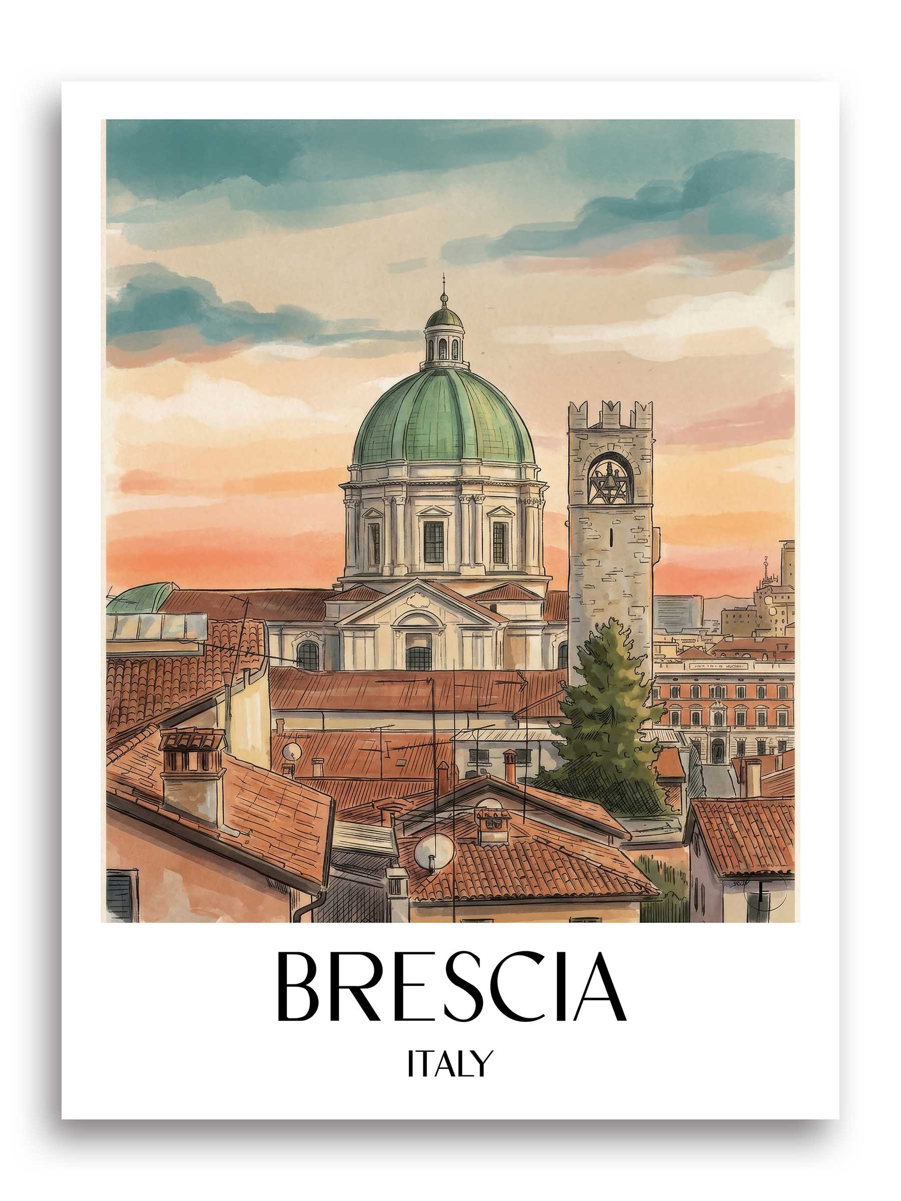 Brescia Poster - Lombardei - Italien Kunstdruck - Aquarell von A4 bis A1 - favplace