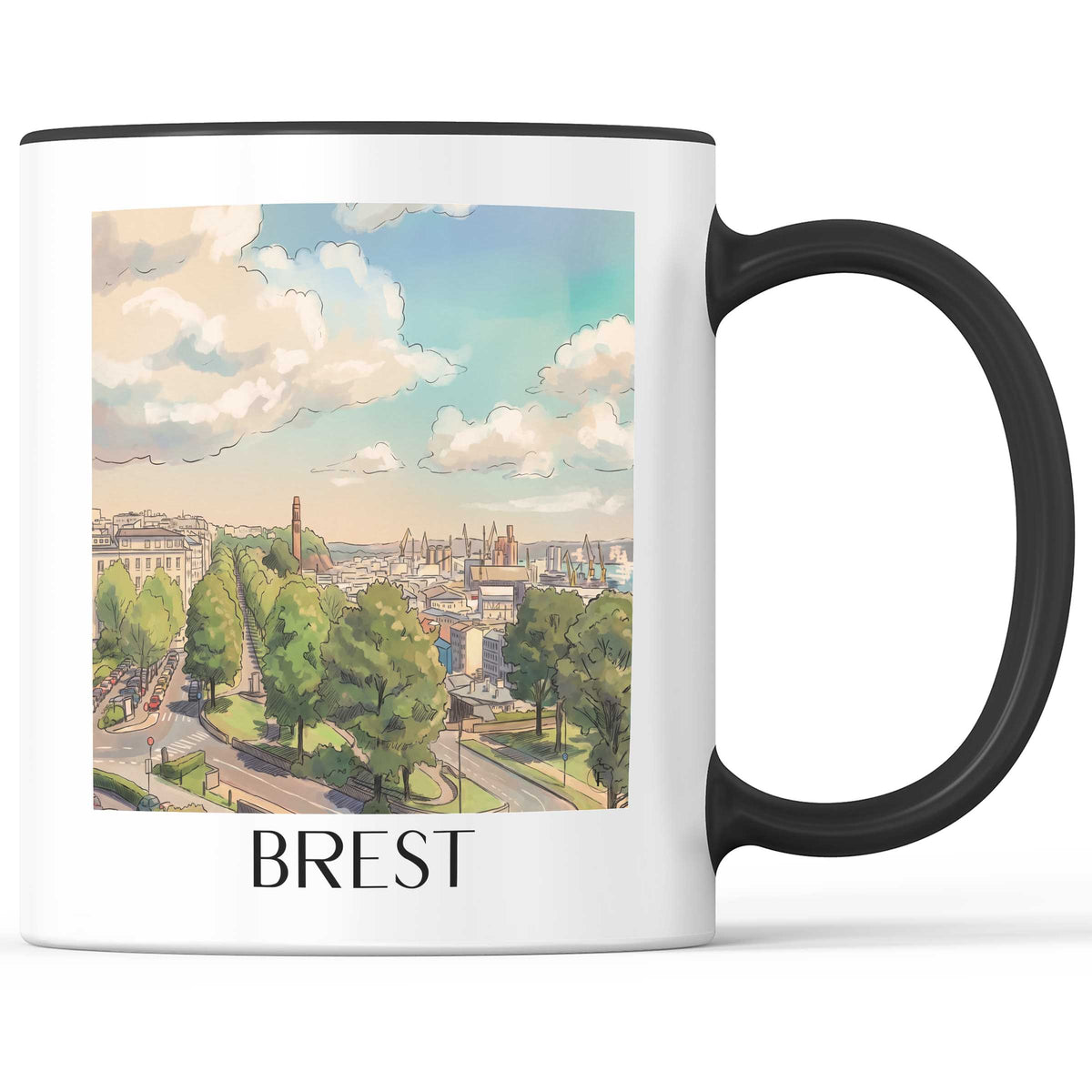 Brest Kaffeebecher - Finistère - Frankreich Becher - Kaffeetasse im Aquarell Stil - favplace