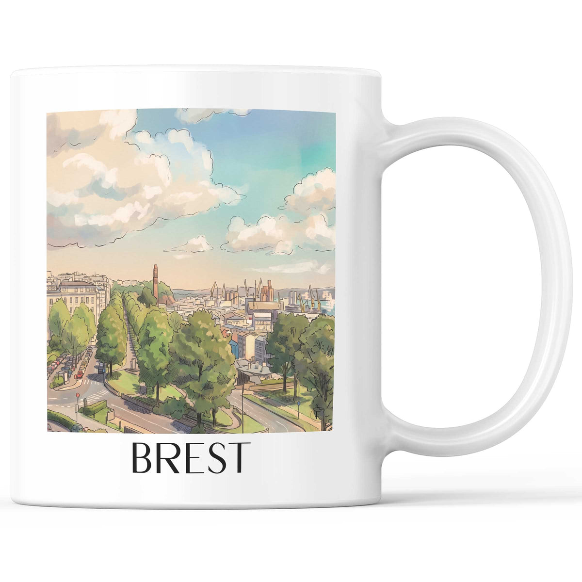 Brest Kaffeebecher - Finistère - Frankreich Becher - Kaffeetasse im Aquarell Stil - favplace