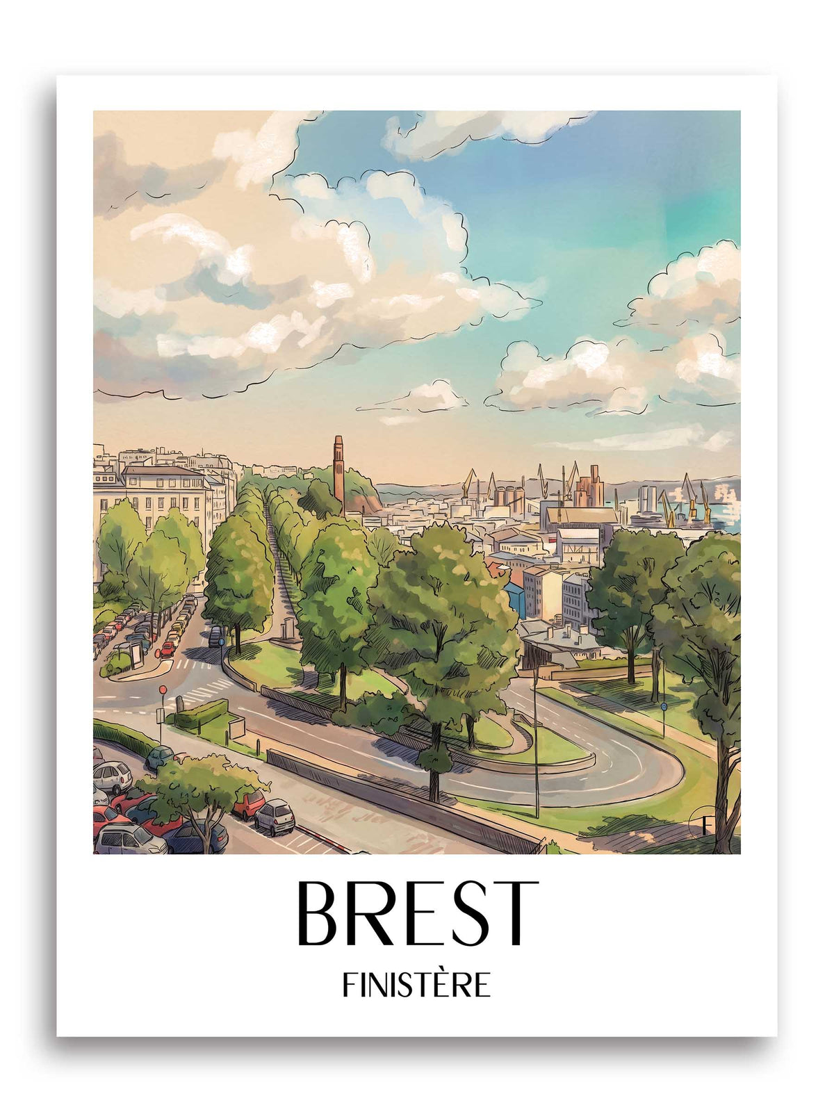 Brest Poster - Finistère - Frankreich Kunstdruck - Aquarell von A4 bis A1 - favplace