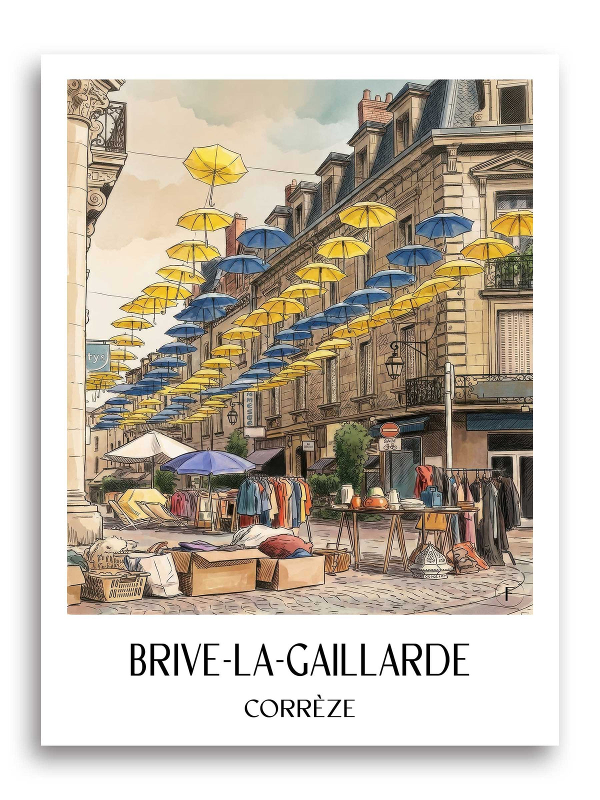 Brive-la-Gaillarde Poster - Corrèze - Frankreich Kunstdruck - Aquarell von A4 bis A1 - favplace
