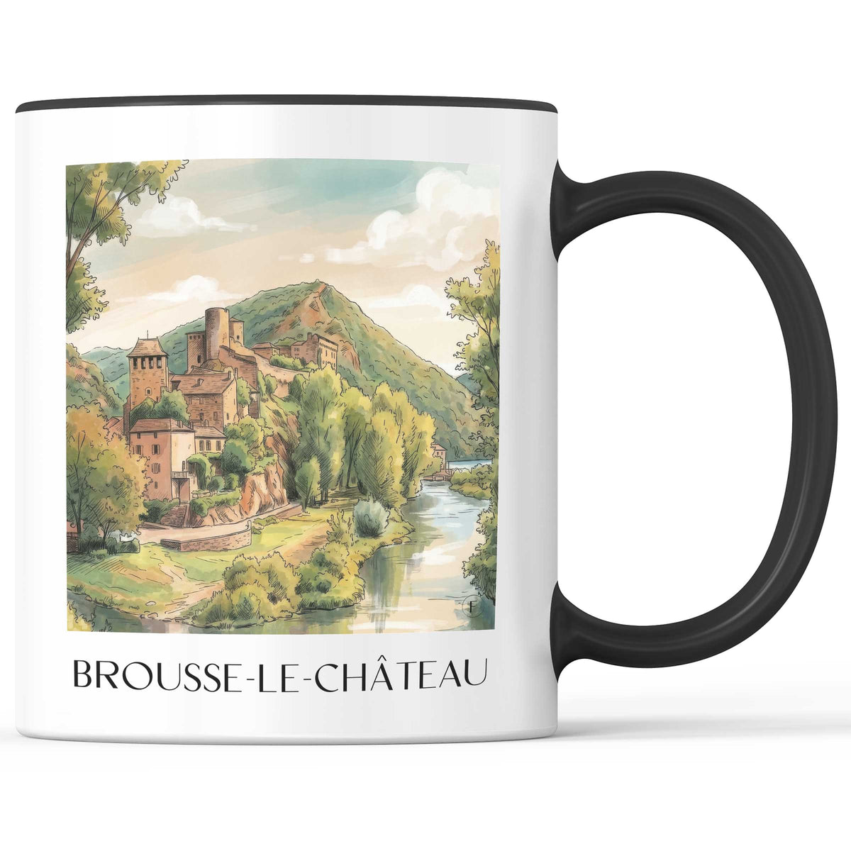 brousse-le-château-vallée-du-tarn-frankreich-kaffeebecher-aquarell