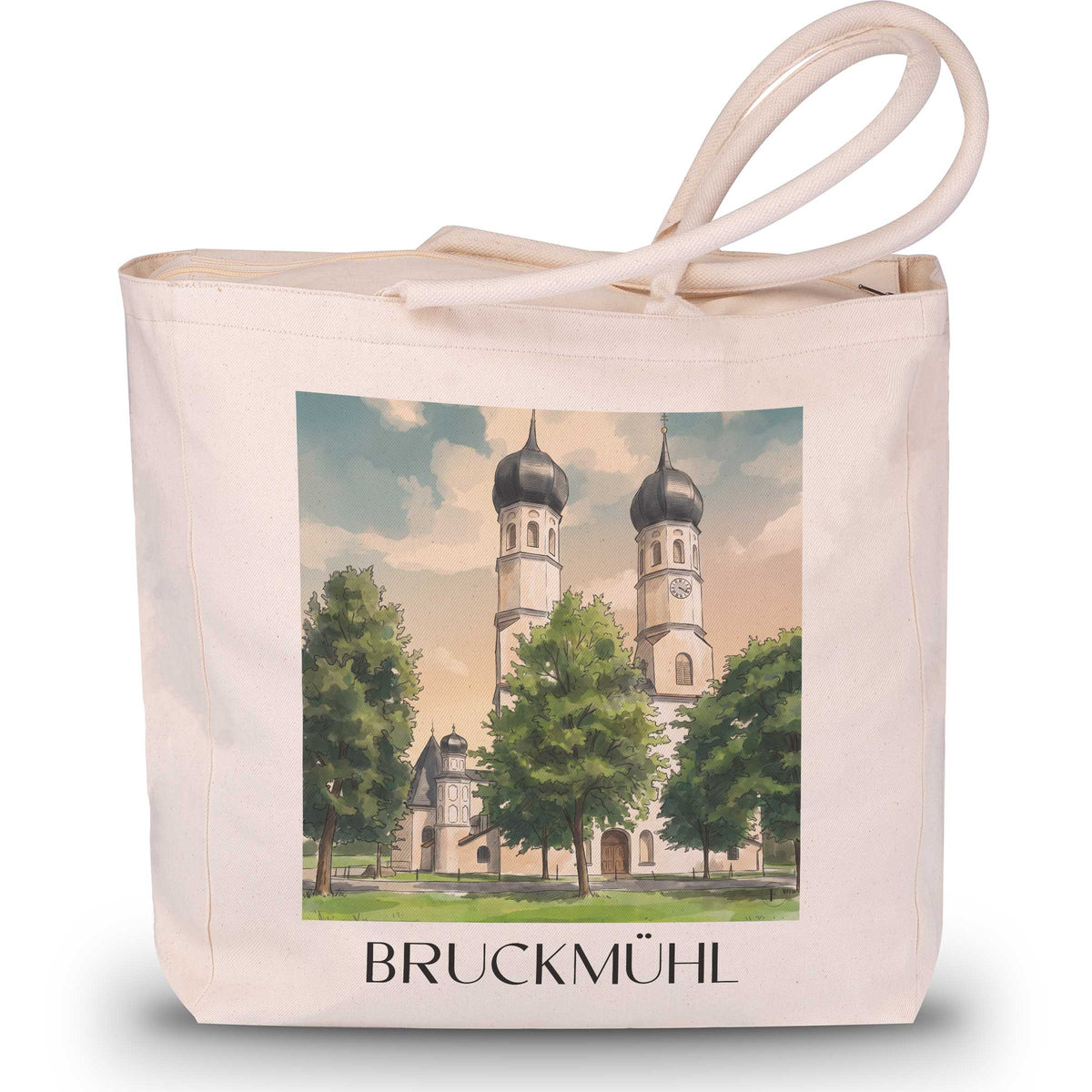 Bruckmühl Shopping Tasche - Mangfalltal - Deutschland Tote Bag - Einkaufstasche im Aquarell Stil - favplace