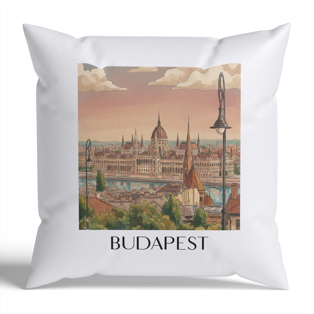 Budapest Kissenhülle - Zierkissen Bezug - Ungarn - Ungarn Kissen bzw. Kissenbezug im Aquarell Stil - favplace