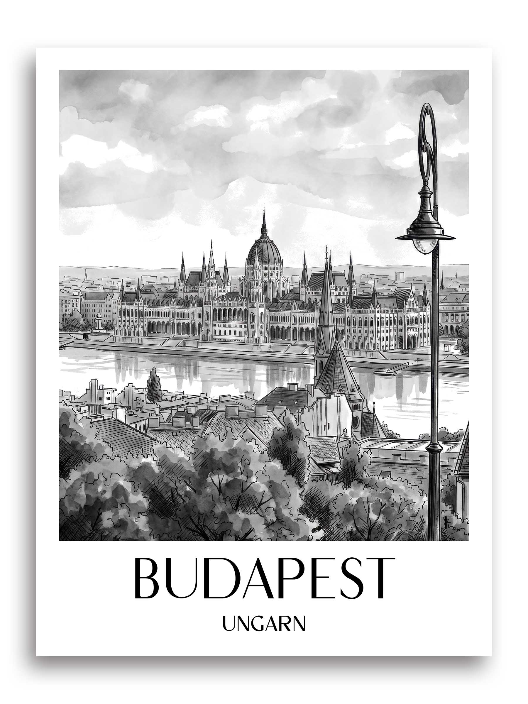 budapest-ungarn-poster-aquarell-schwarz-weiss