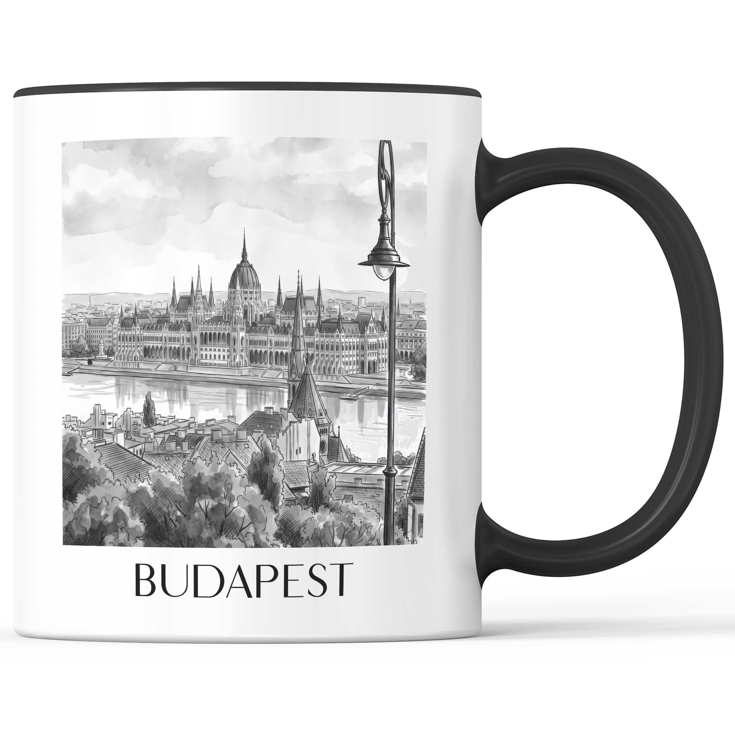 budapest-ungarn-kaffeebecher-aquarell-schwarz-weiss