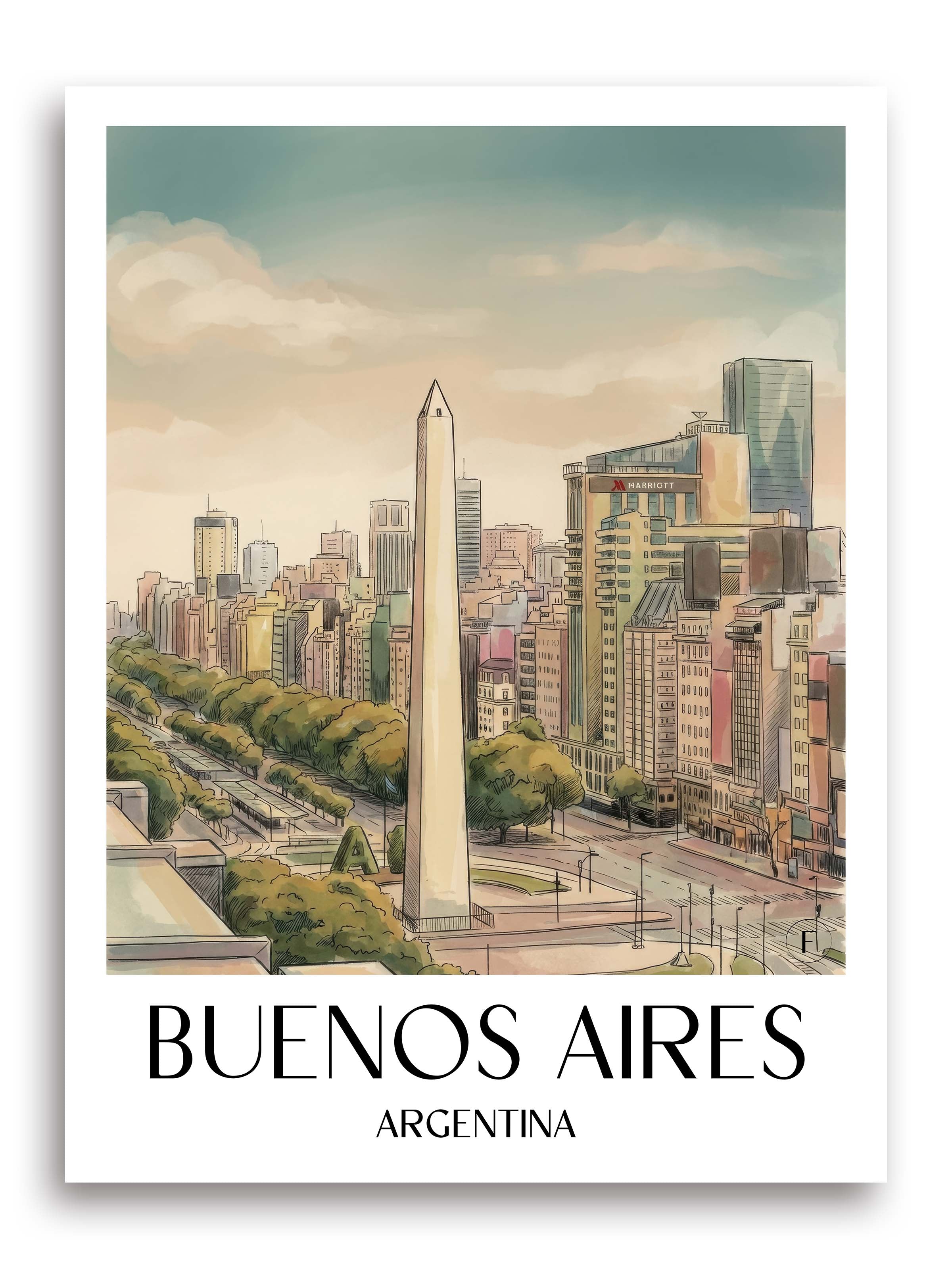 Buenos Aires Poster - Argentinien Kunstdruck - Aquarell von A4 bis A1 - favplace