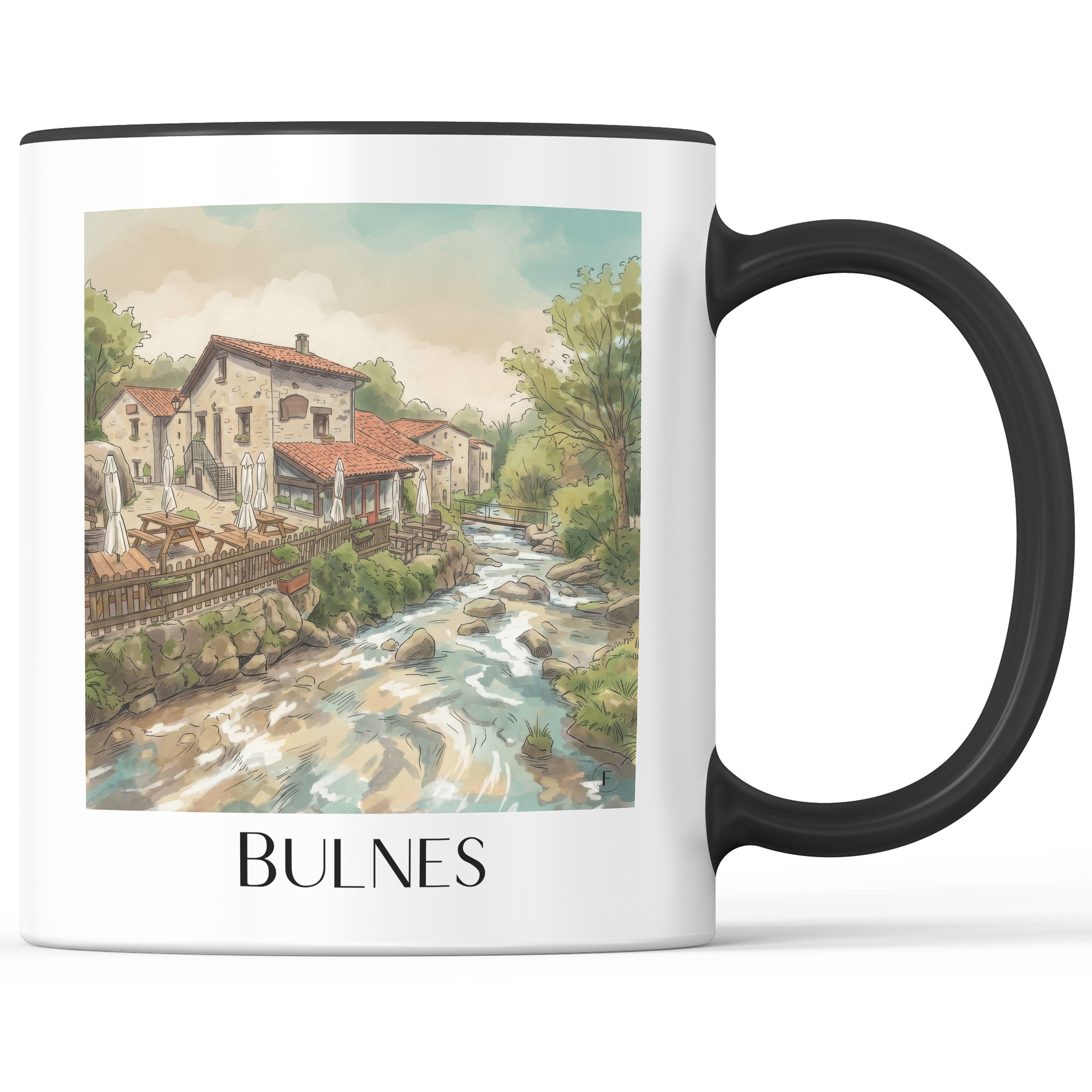 Bulnes Kaffeebecher - Cabrales - Spanien Becher - Kaffeetasse im Aquarell Stil - favplace