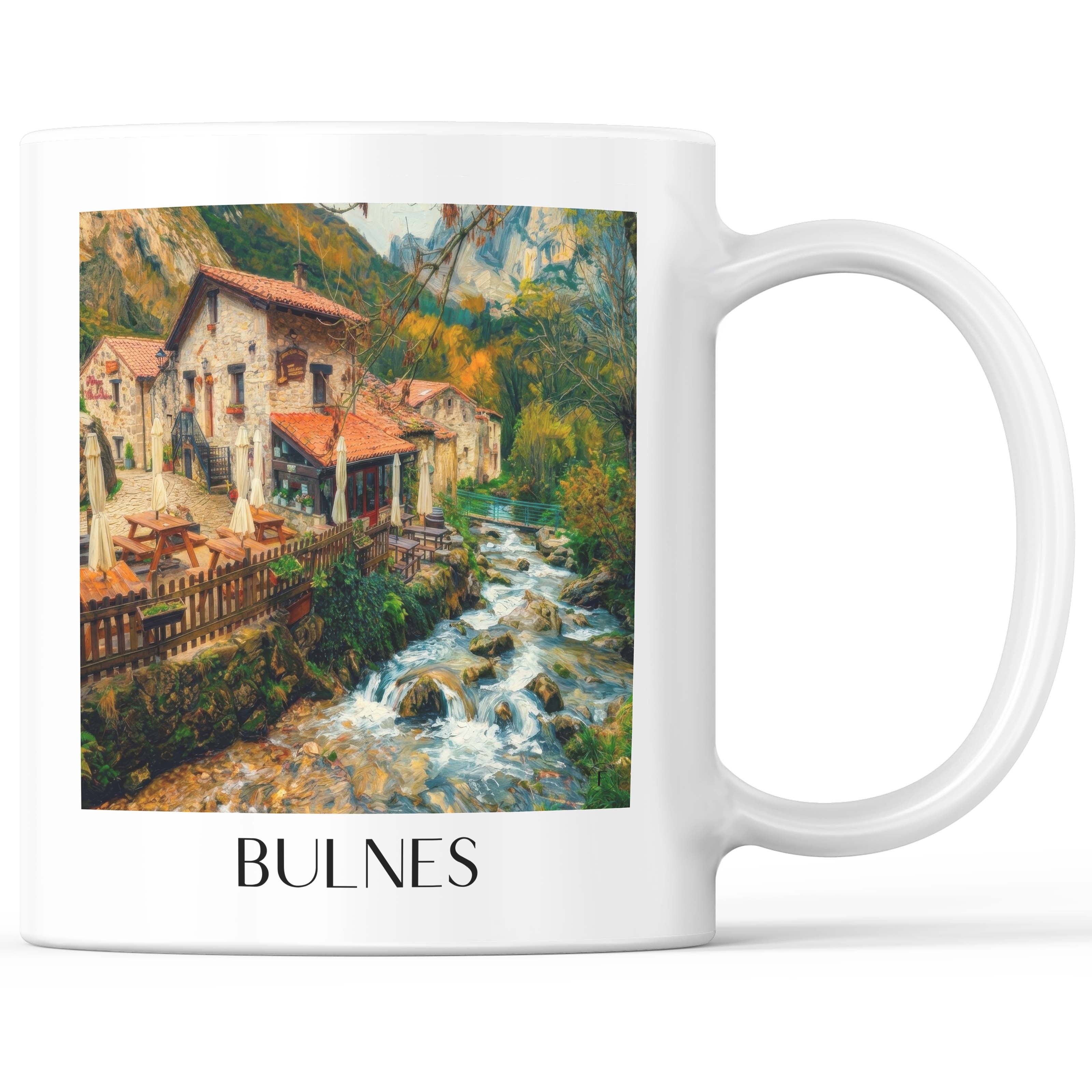 Bulnes Kaffeebecher - Cabrales - Spanien Becher - Kaffeetasse im Ölgemälde Stil - favplace