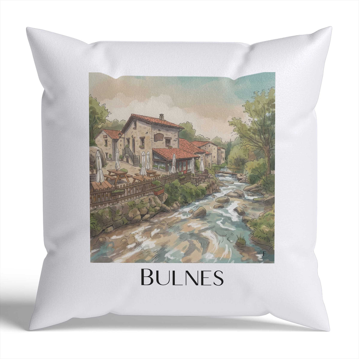 Bulnes Kissenhülle - Zierkissen Bezug - Cabrales - Spanien Kissen bzw. Kissenbezug im Aquarell Stil - favplace