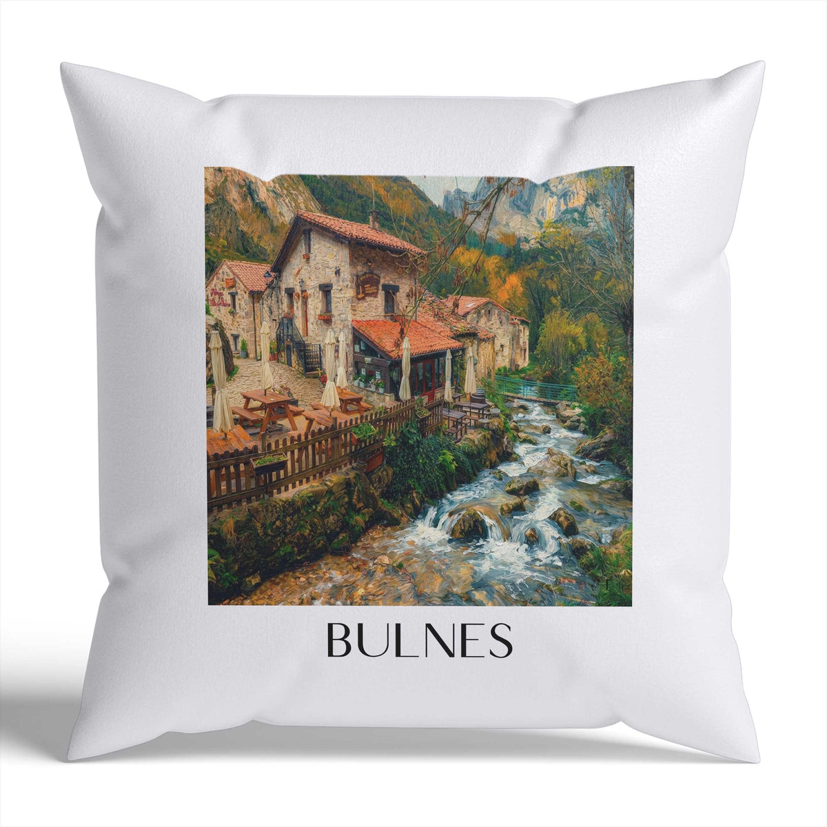 Bulnes Kissenhülle - Zierkissen Bezug - Cabrales - Spanien Kissen bzw. Kissenbezug im Ölgemälde Stil - favplace