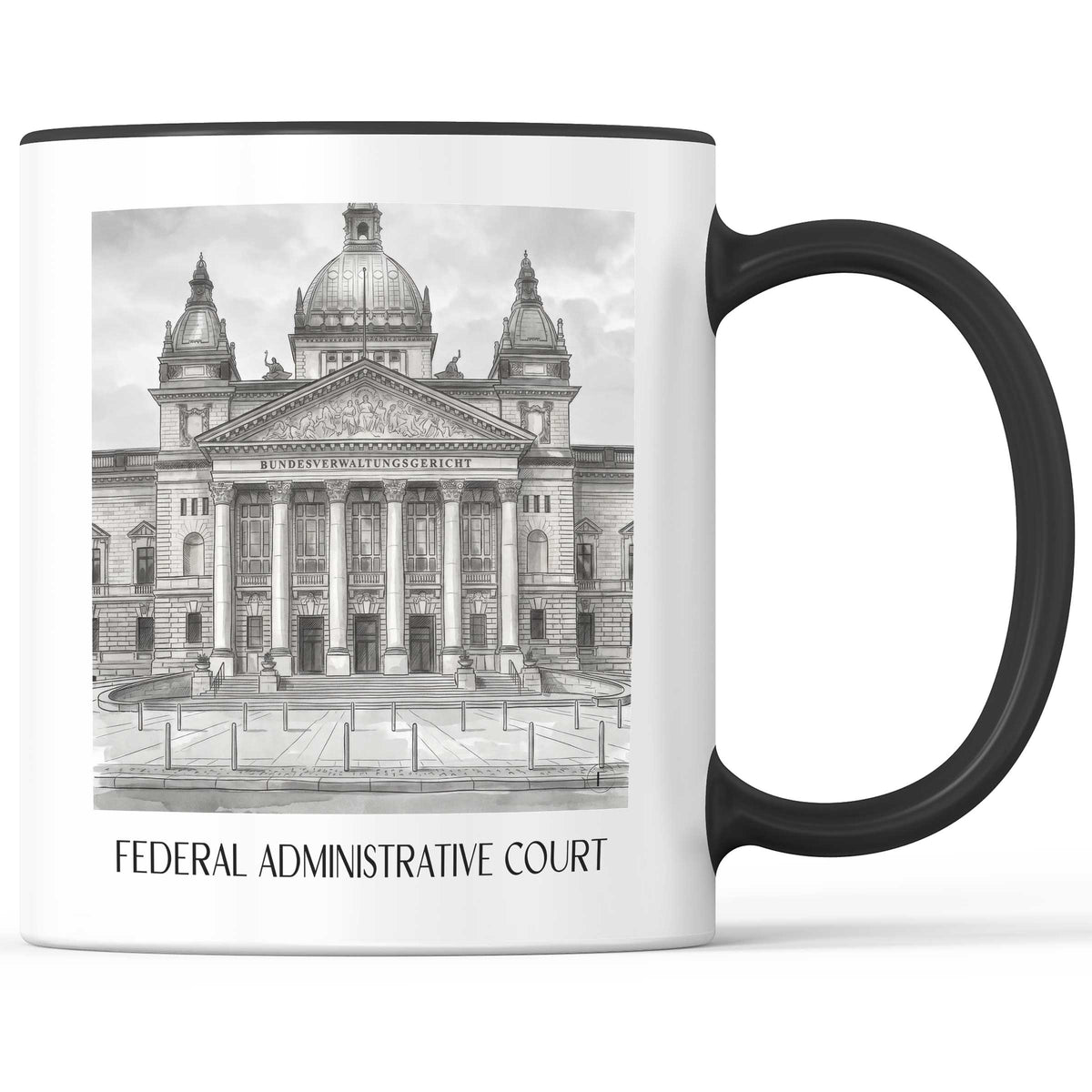 Bundesverwaltungsgericht Kaffeebecher - Leipzig - Deutschland Becher - Kaffeetasse im Aquarell Schwarz-Weiß Stil - favplace