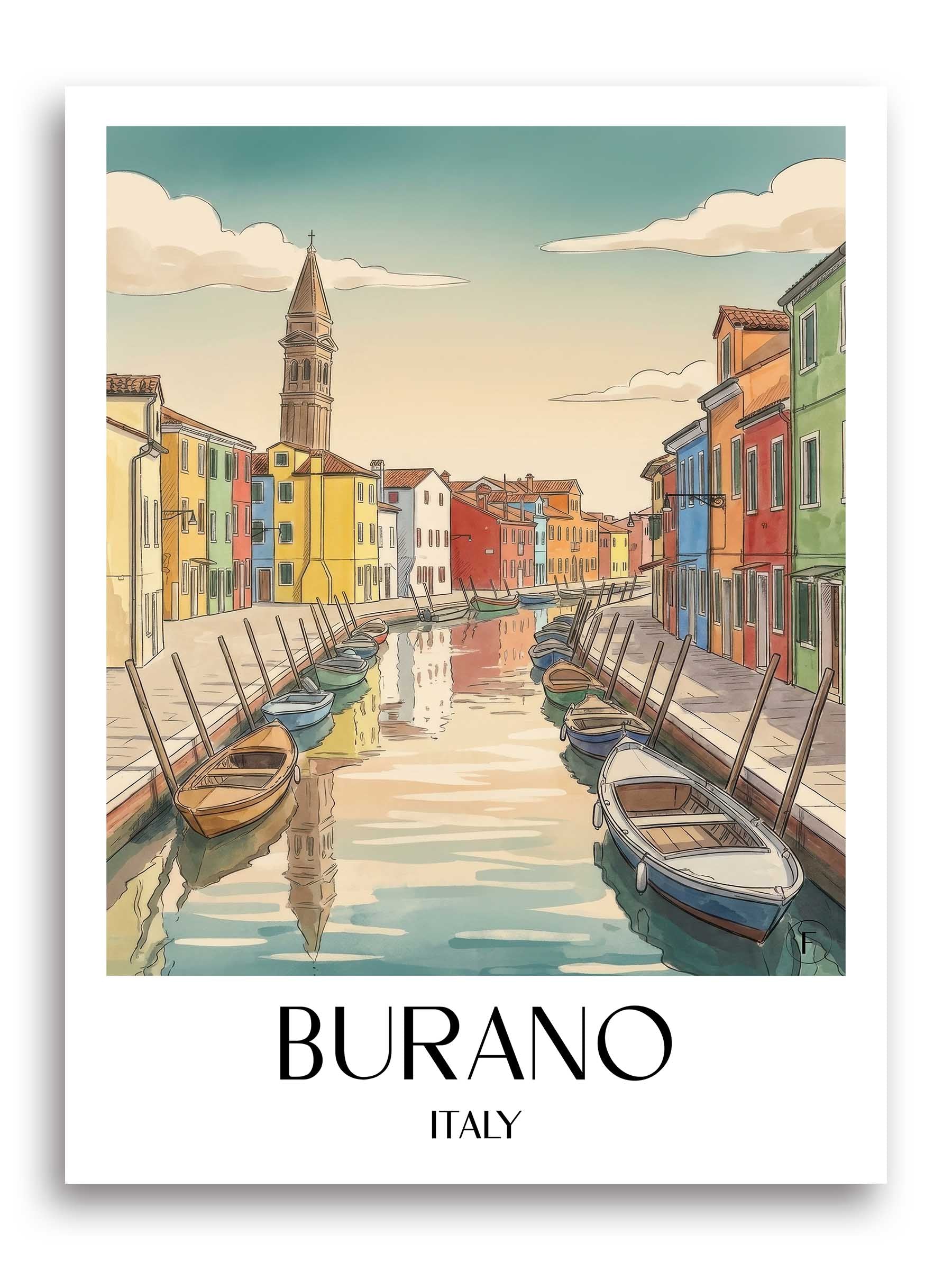 Burano Poster - Venedig - Italien Kunstdruck - Aquarell von A4 bis A1 - favplace